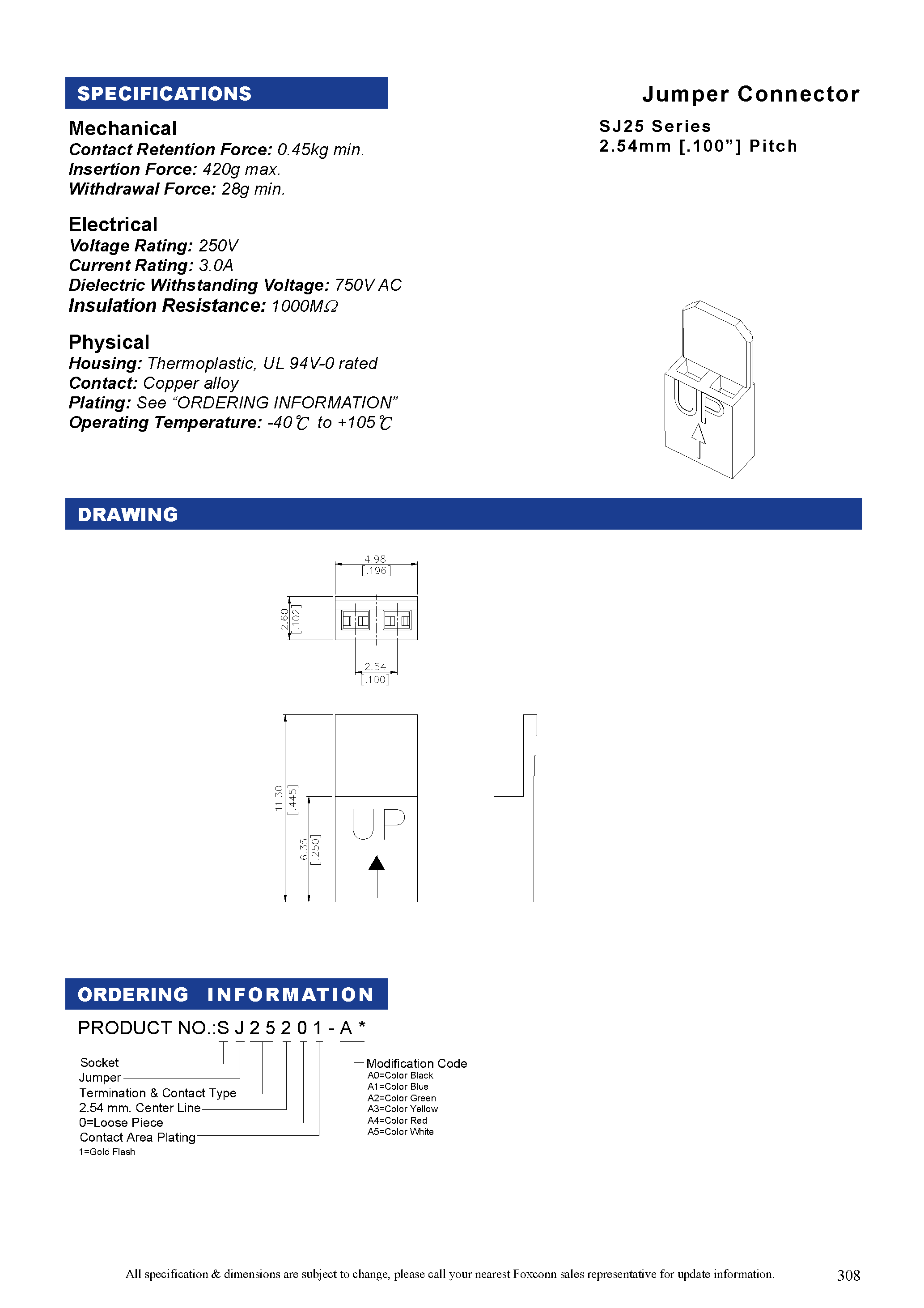 Даташит SJ2520 - (SJ25 Series) Jumper Connector страница 1