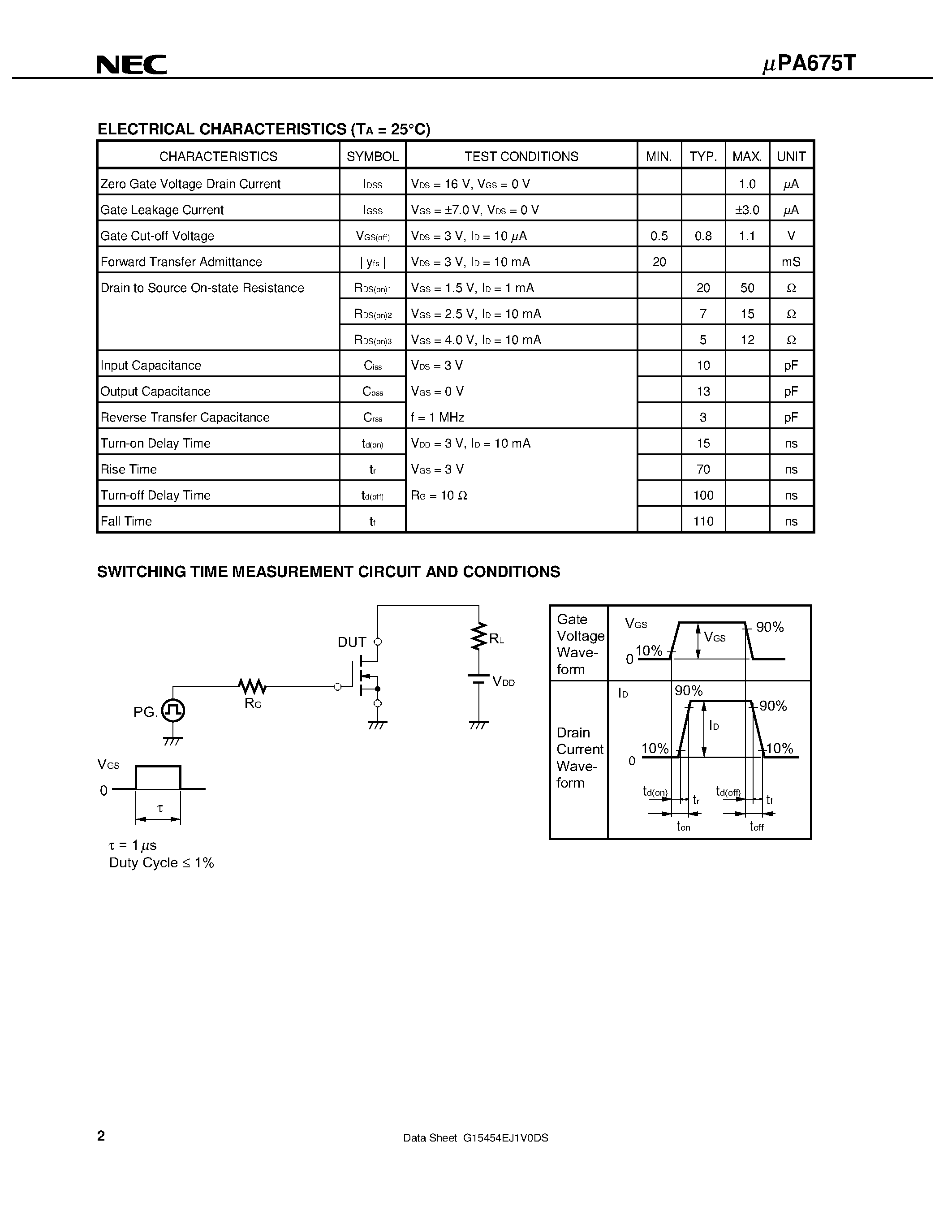 Datasheet UPA675T page 2 Datasheet UPA675T - N-Channel MOS Field Effect Transistor page 2