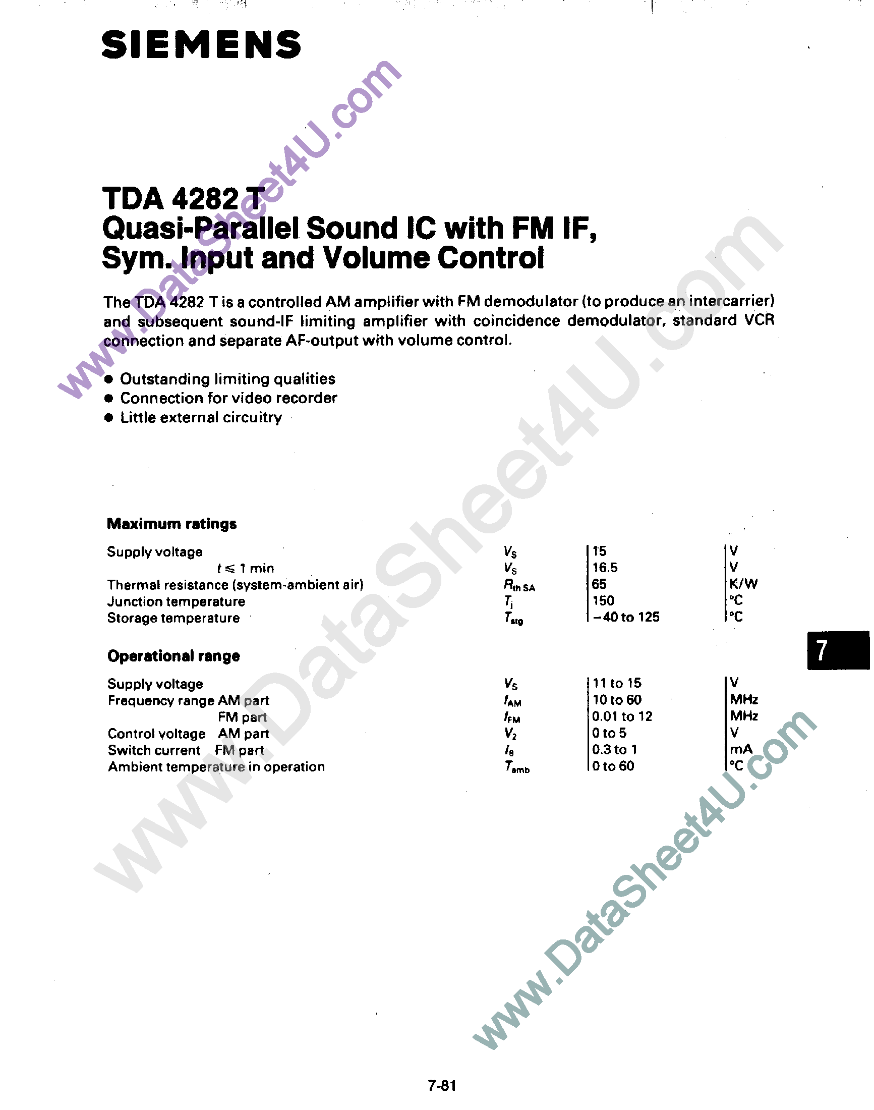 Datasheet TDA4282T - Quasi-Parallel Sound IC page 1