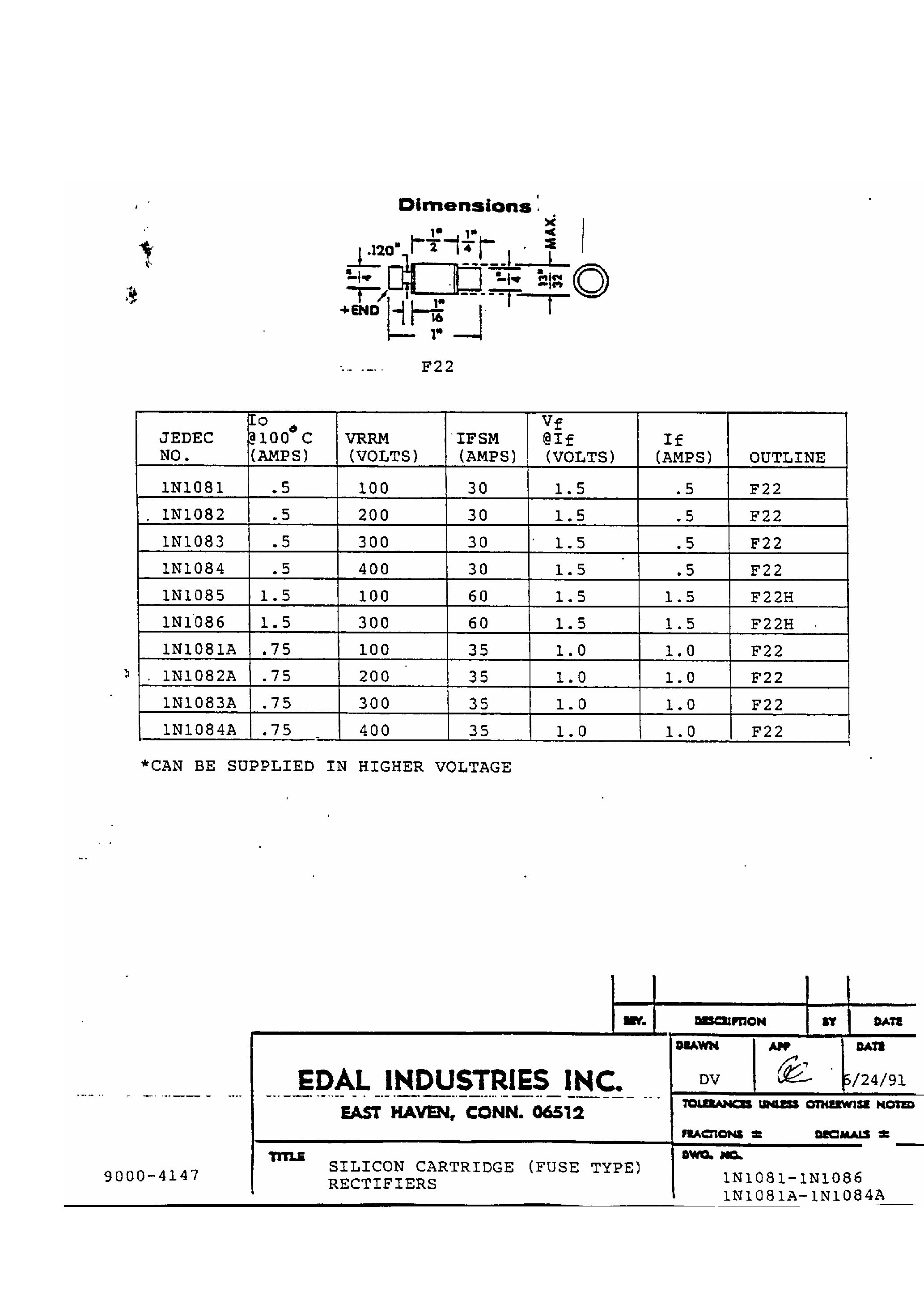 Datasheet 1N1084 - Silicon Cartridge page 1