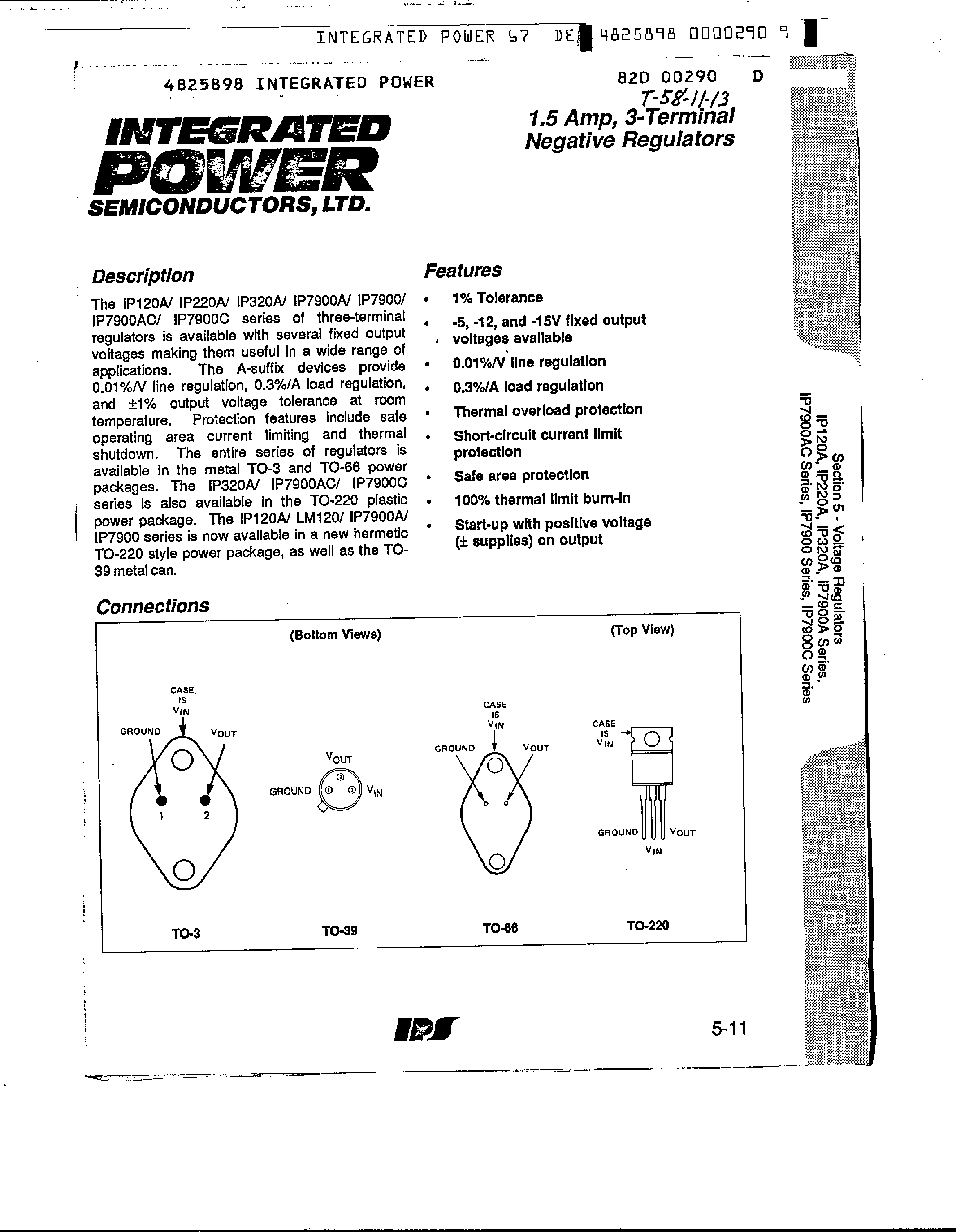 Даташит LM220K5 - 1.5 Amp / 3 Terminal Negative Regulators страница 1