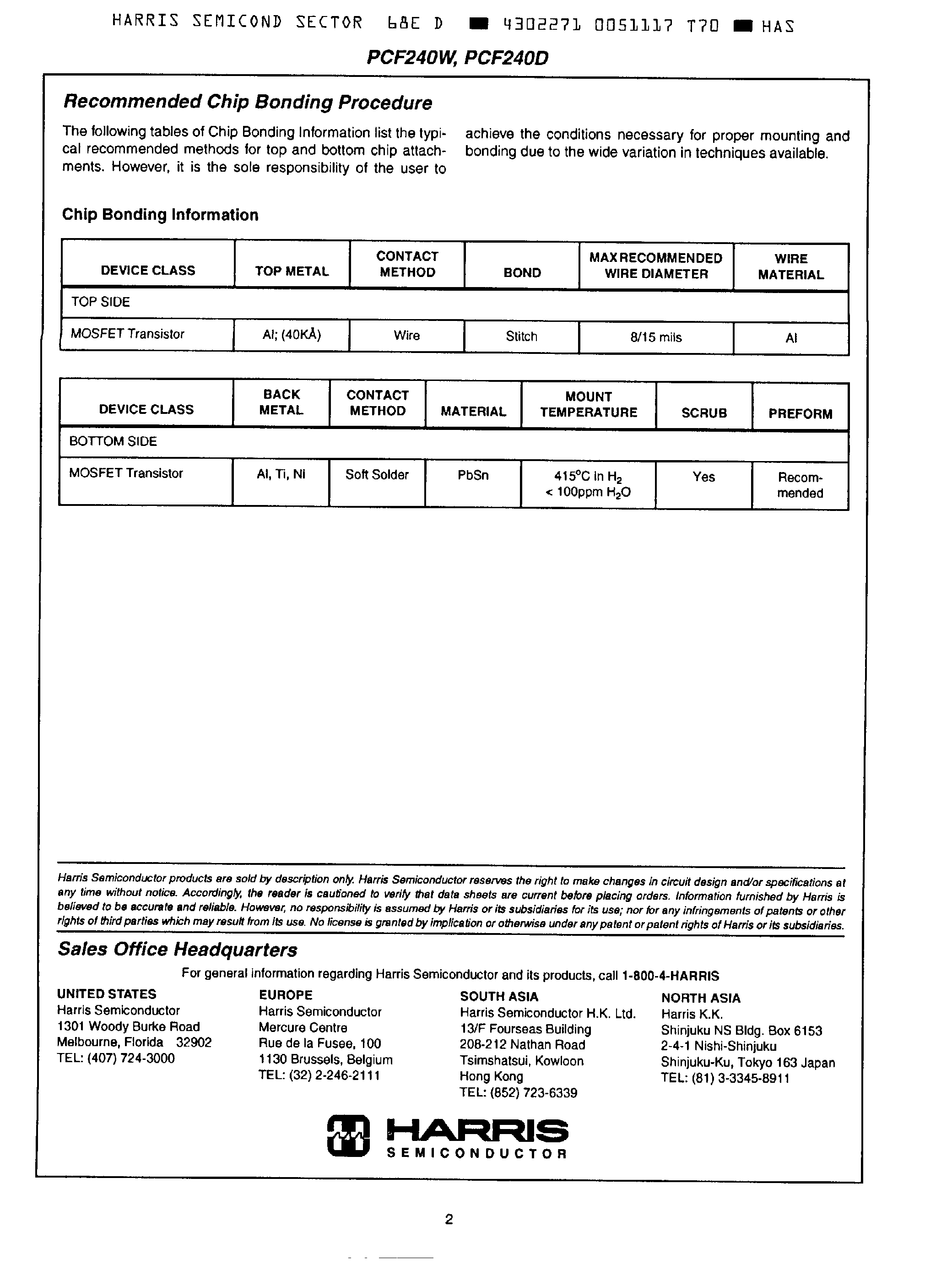 Datasheet PCF240 - N-Channel MOS Chip page 2