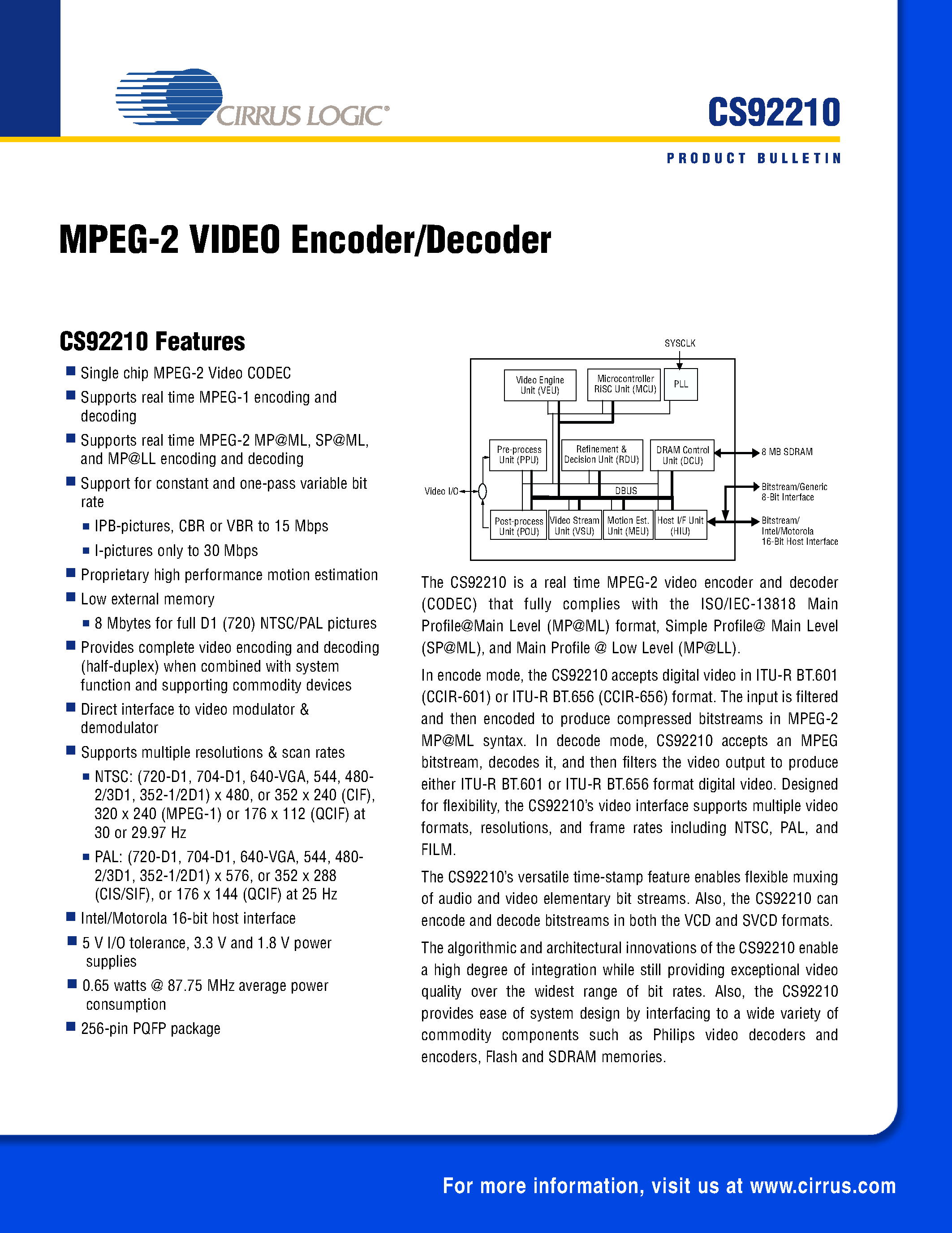 Даташит CS92210 - MPEG-2 Video Encoder/decoder страница 1