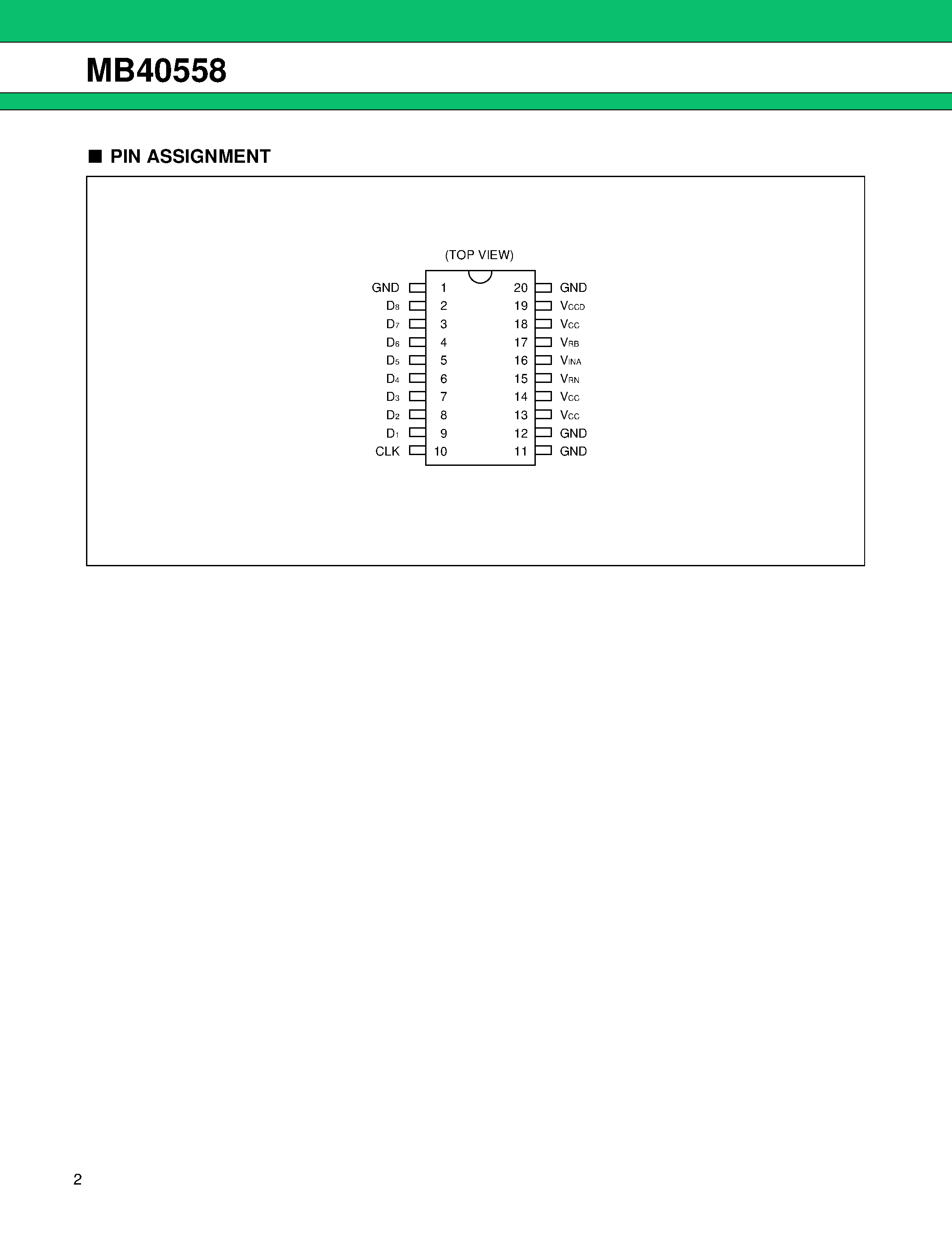 Даташит MB40558 - 1 CHANNEL 8-BIT VIDEO A/D CONVERTER страница 2