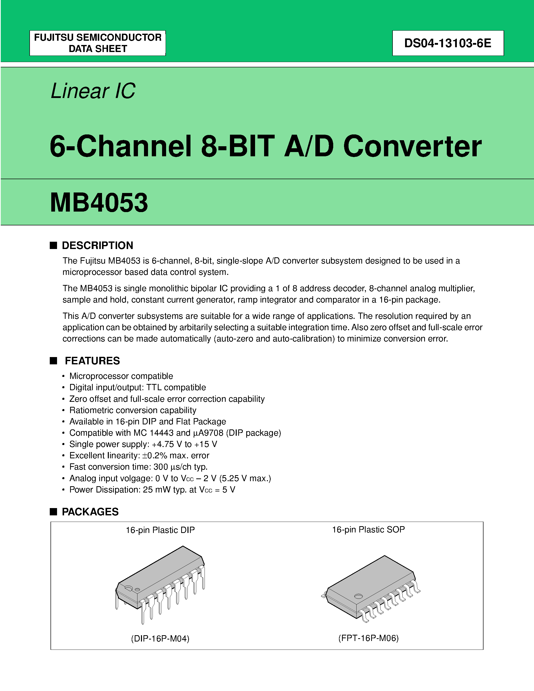 Datasheet MB4053 - 6-Channel 8-BIT A/D Converter page 1
