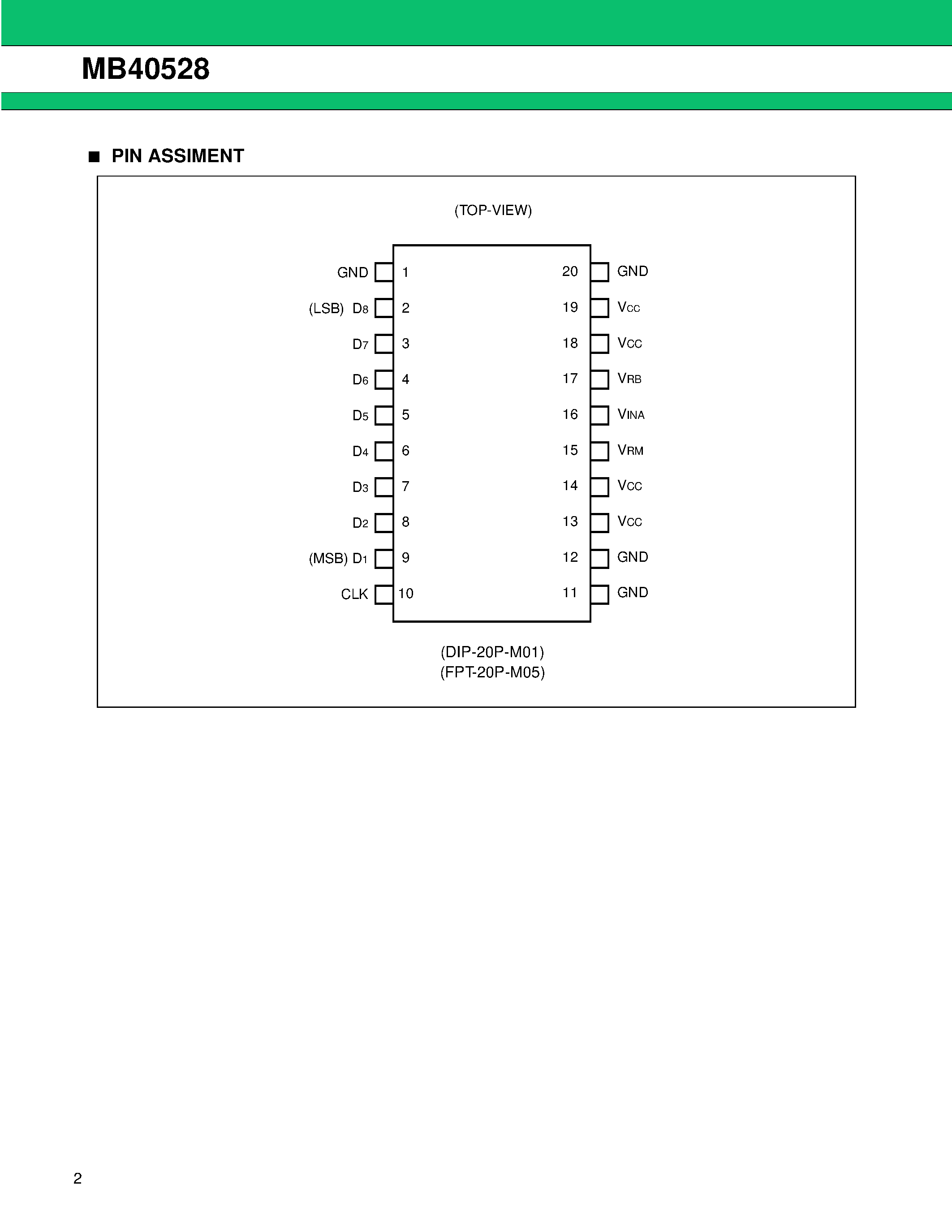 Даташит MB40528 - 1 Channel 8-bit A/D Converter страница 2