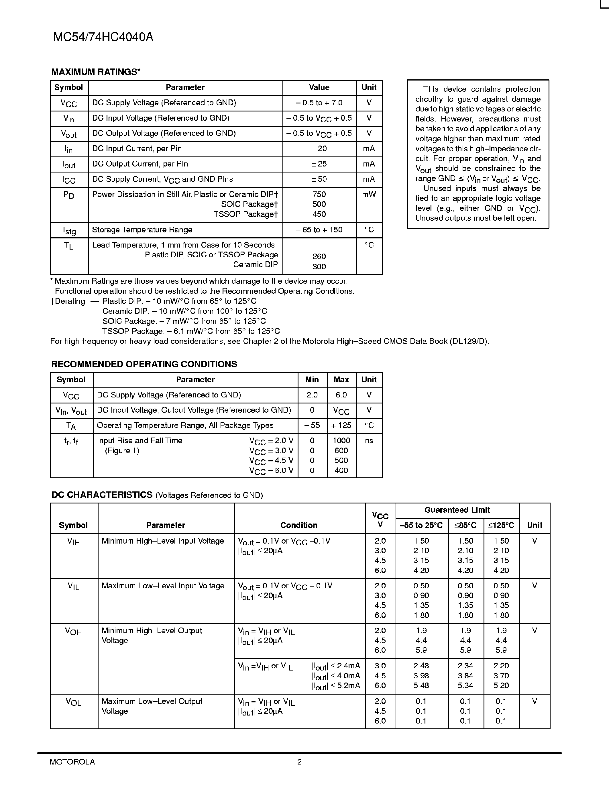 Datasheet 54HC4040 - 12 Stage Binary Ripple Counter page 2