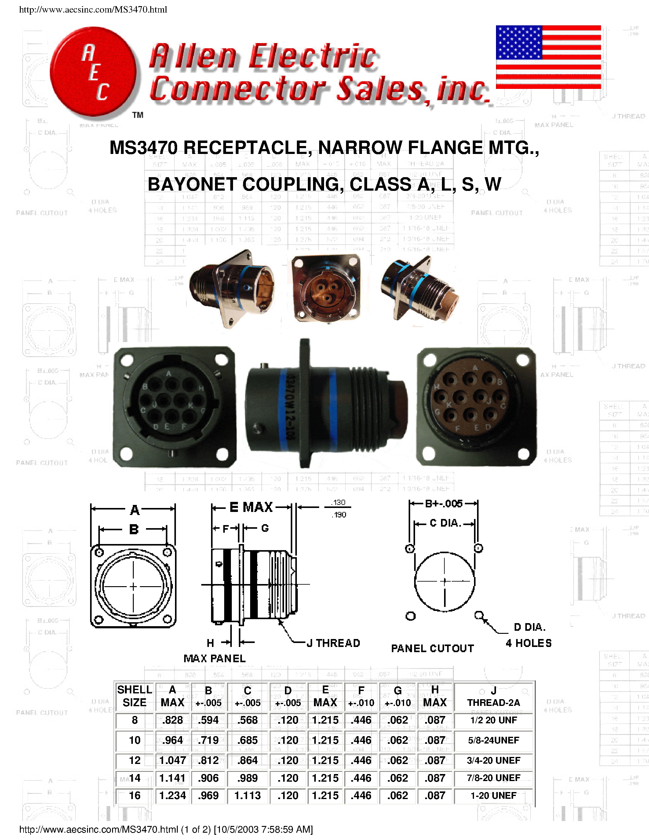 Datasheet MS3470 page 1 Datasheet MS3470 - CONNECTOR page 1