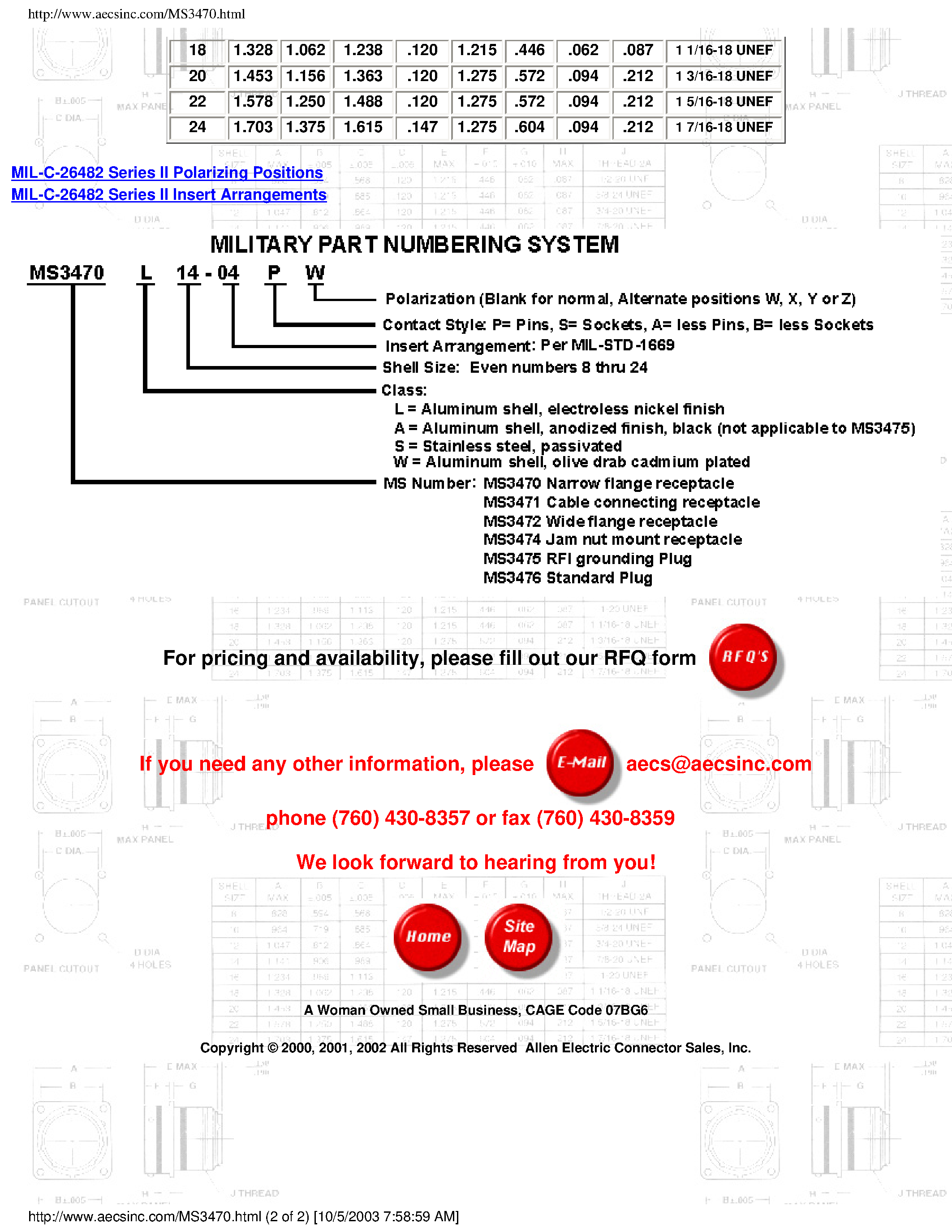 Datasheet MS3470 page 2 Datasheet MS3470 - CONNECTOR page 2
