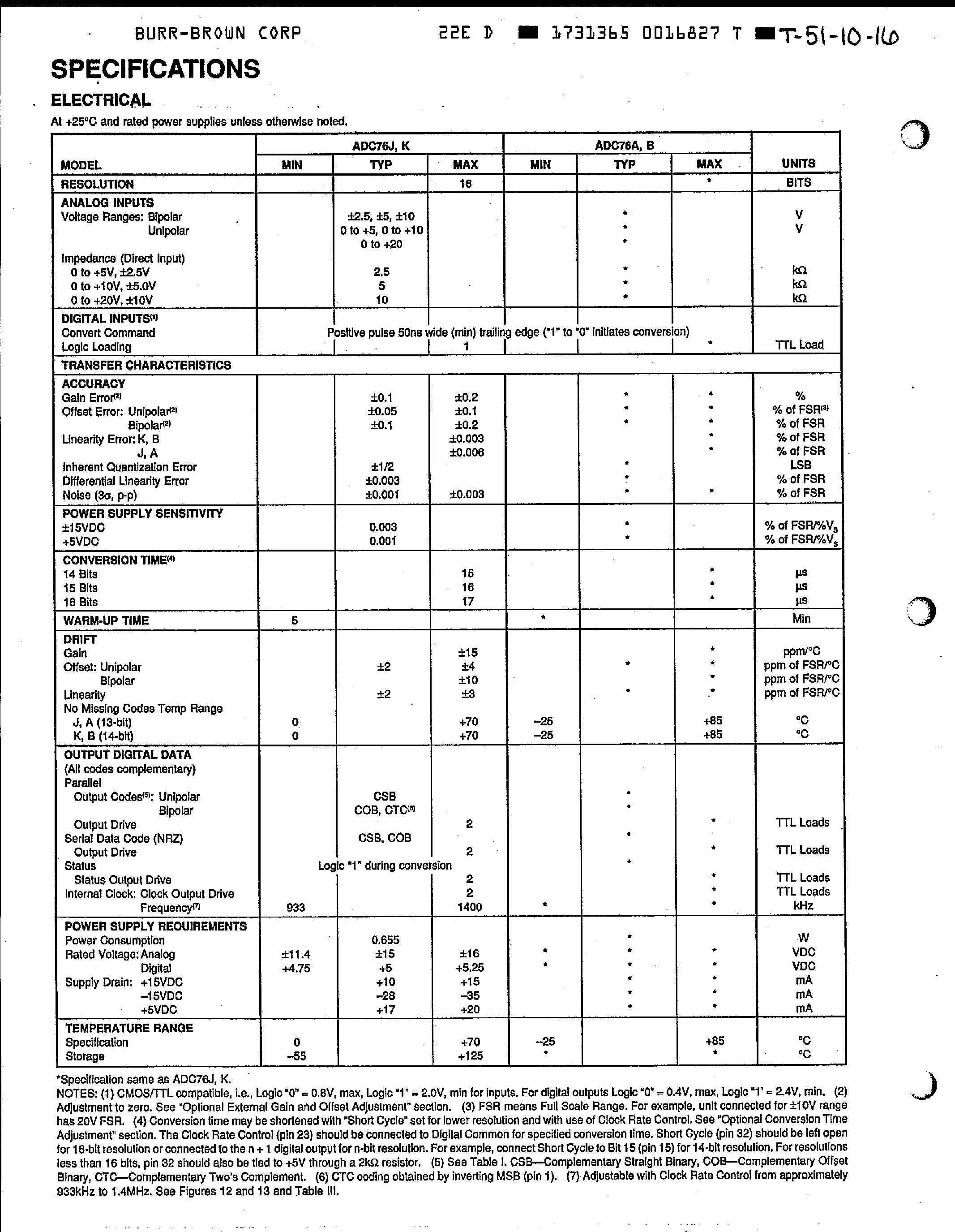 Datasheet ADC76H - 16-Bit ANALOG-TO-DIGITAL CONVERTER page 2