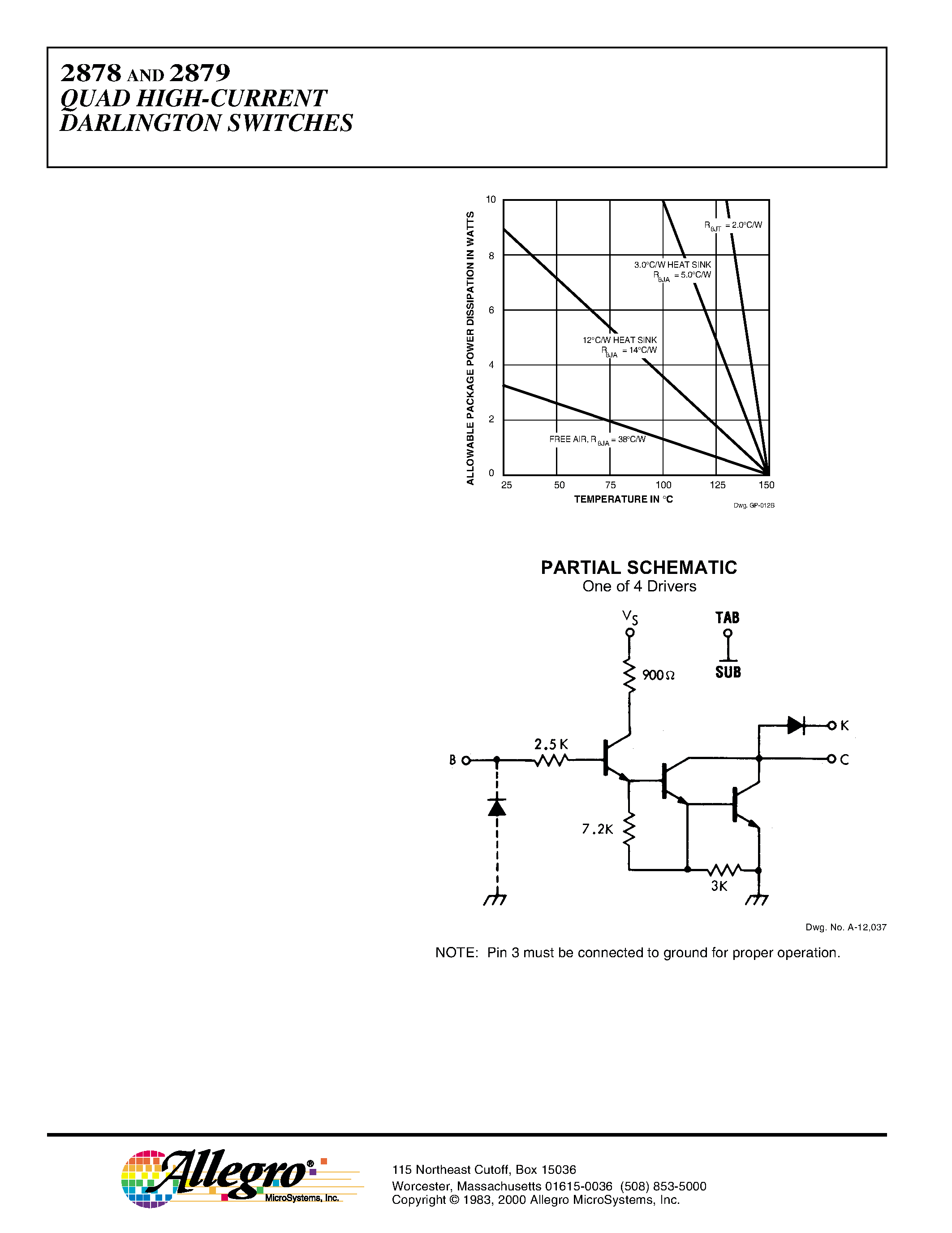 Даташит UDN2879 - (UDN2878) QUAD HIGH-CURRENT DARLINGTON SWITCHES страница 2