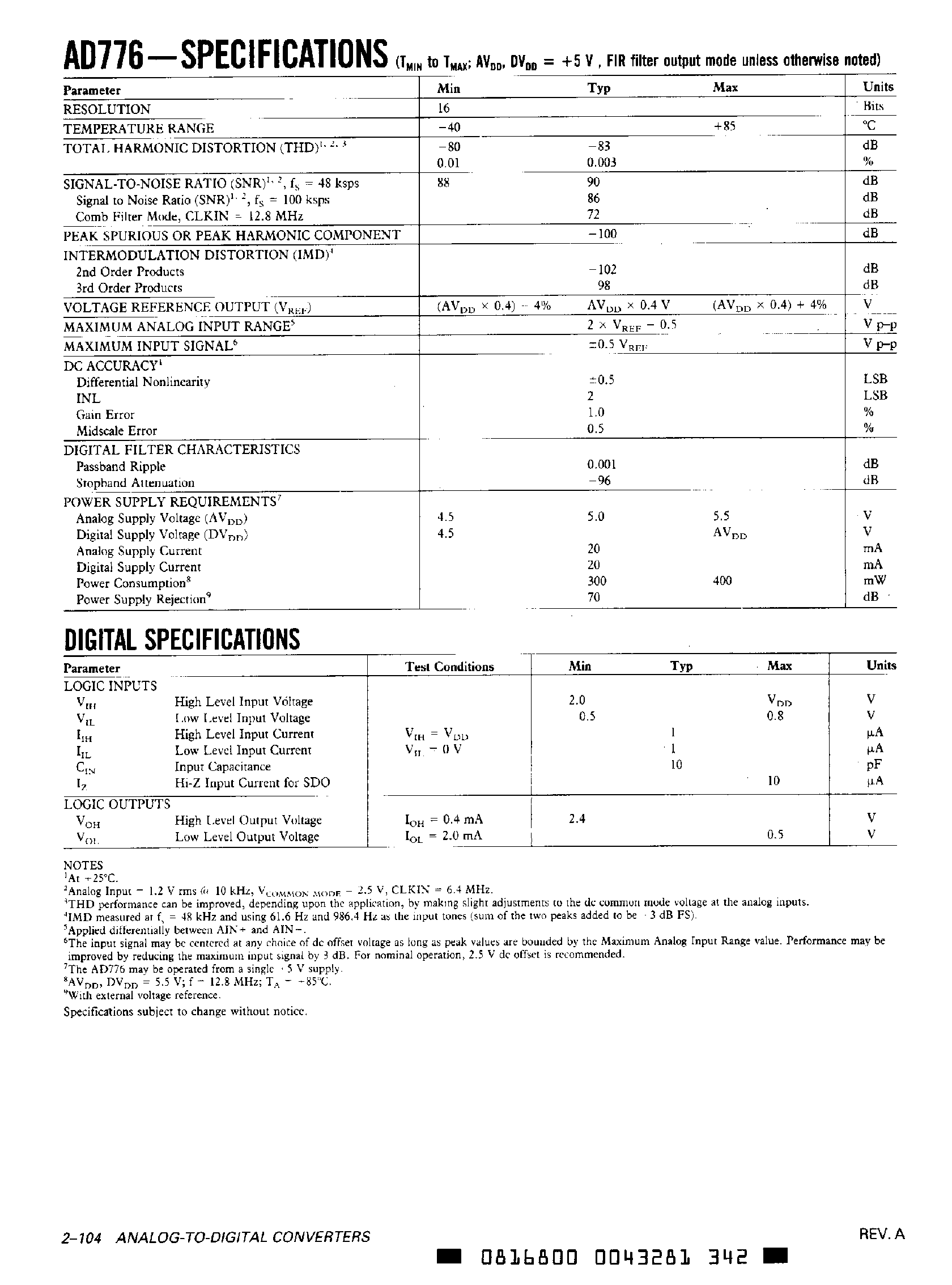 Datasheet AD776AQ page 2 Datasheet AD776AQ - 16 Bit kSPS Oversampling ADC page 2