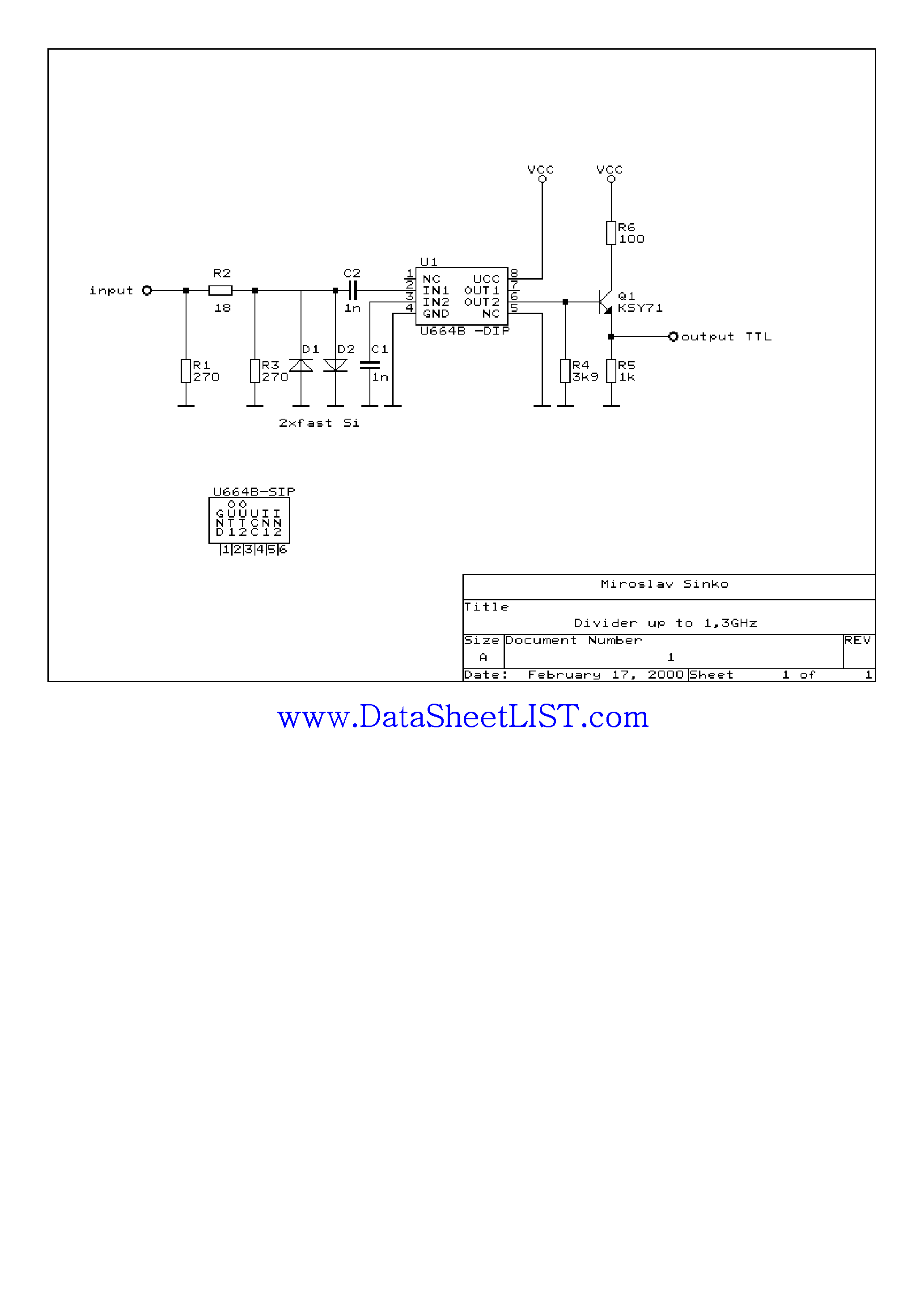 Даташит на микросхему U664B страница 1 Даташит U664B - Divider Up To 1.3GHZ страница 1
