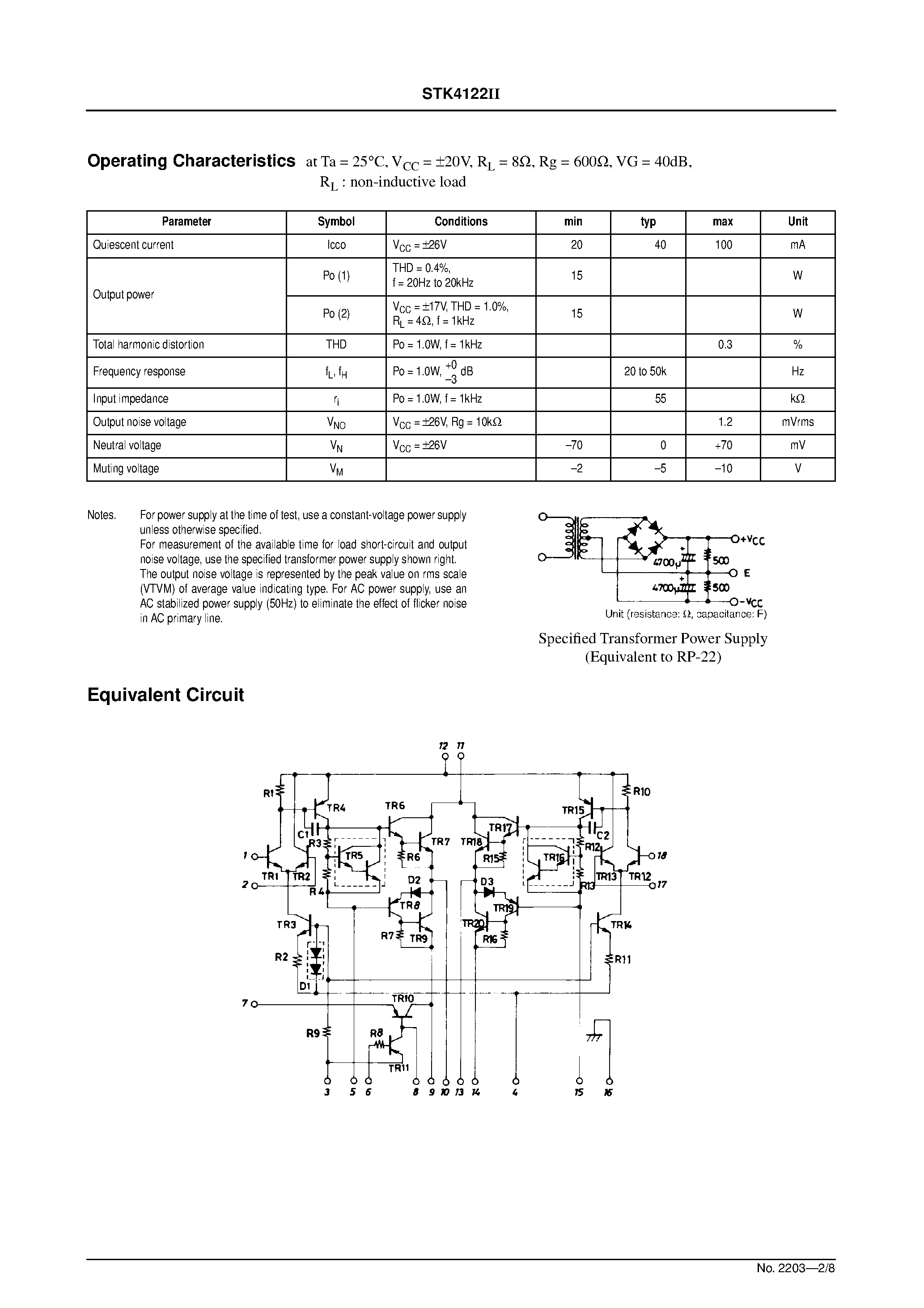 Datasheet STK4122II page 2 Datasheet STK4122II - AF Power Amplifier page 2