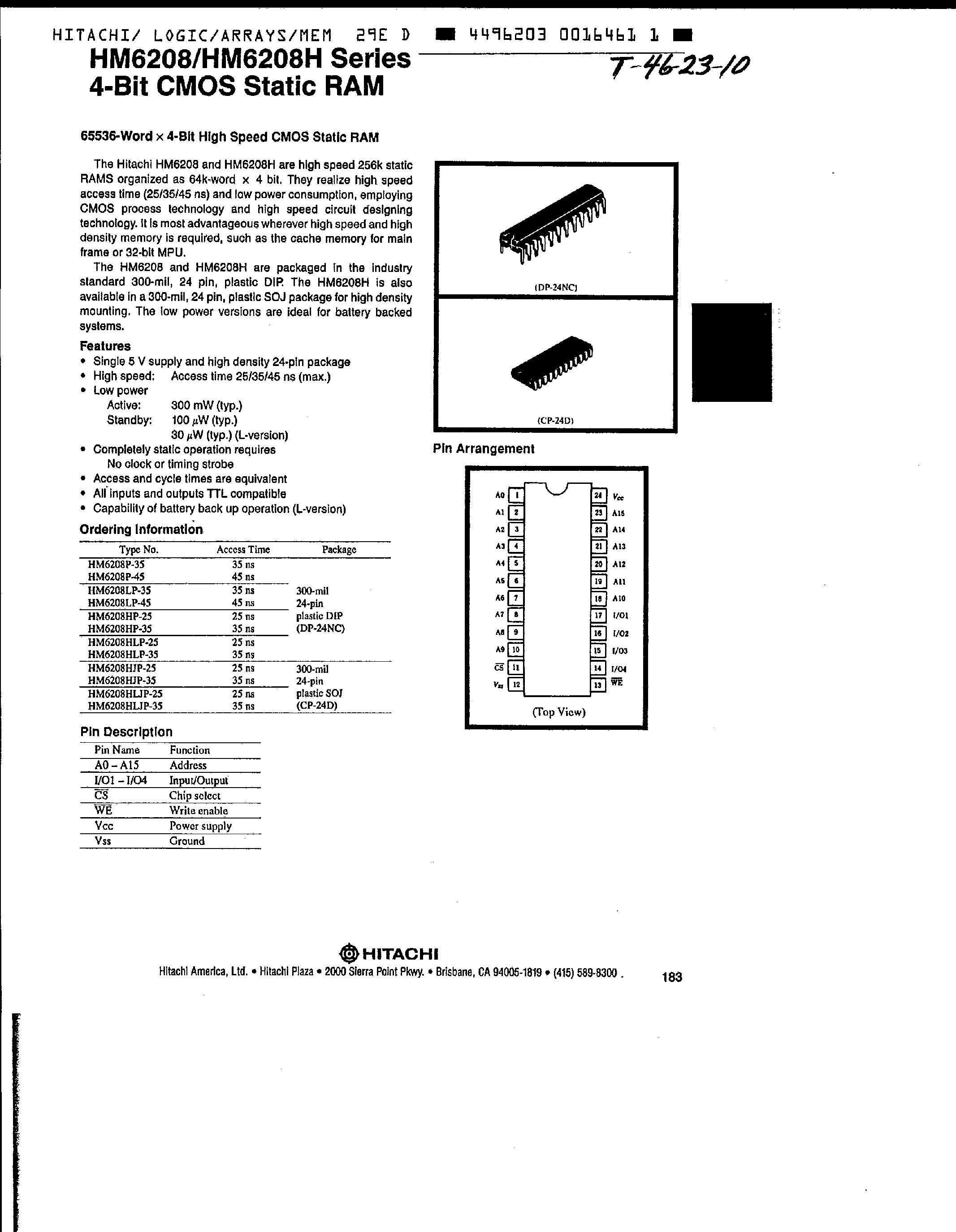 Даташит HM6208 - 4 Bit CMOS Static RAM страница 1