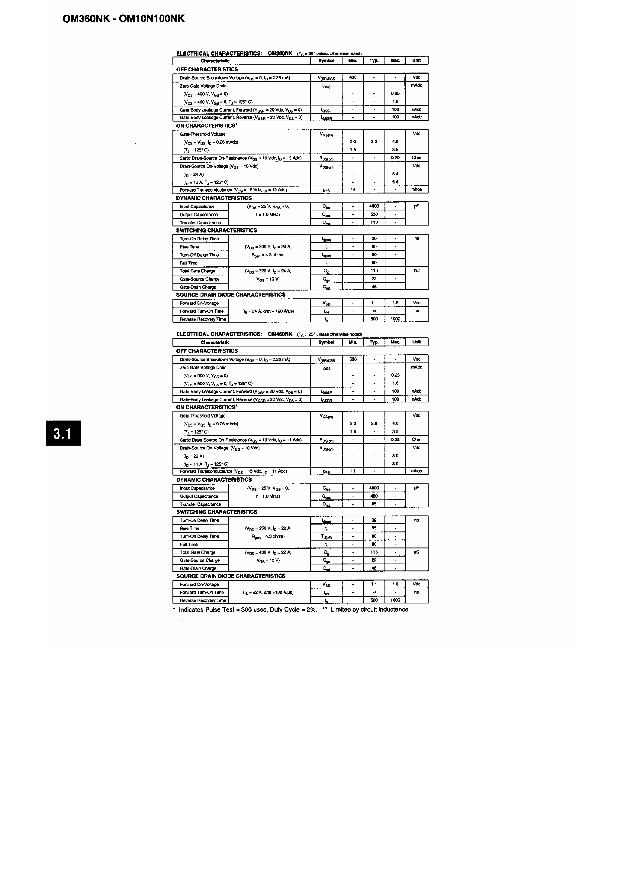 Datasheet OM360NK - Power MOSFETs in a TO-3 Package page 2