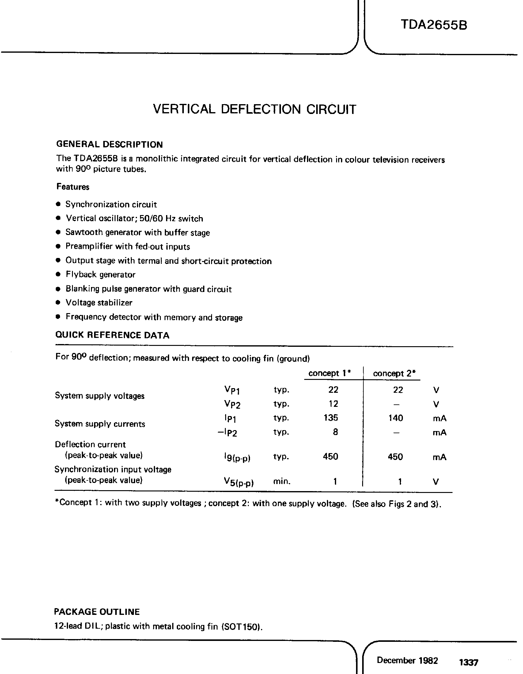 Datasheet TDA2655B - Vertical Deflection Circuit page 1