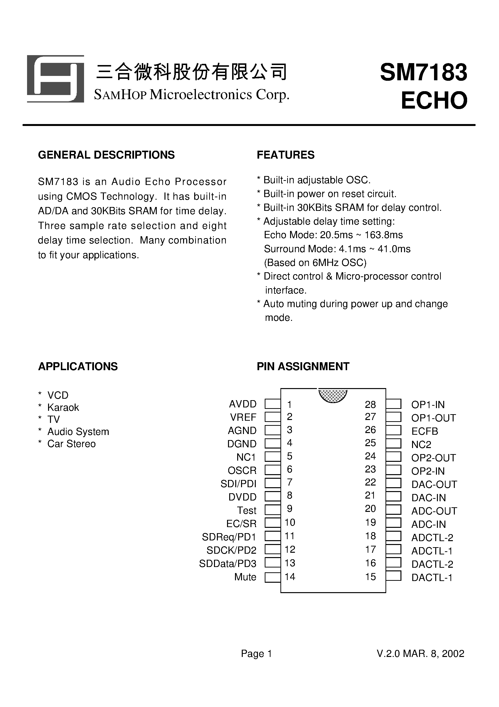 Datasheet SM7183 - 15V 150mW ECHO page 1
