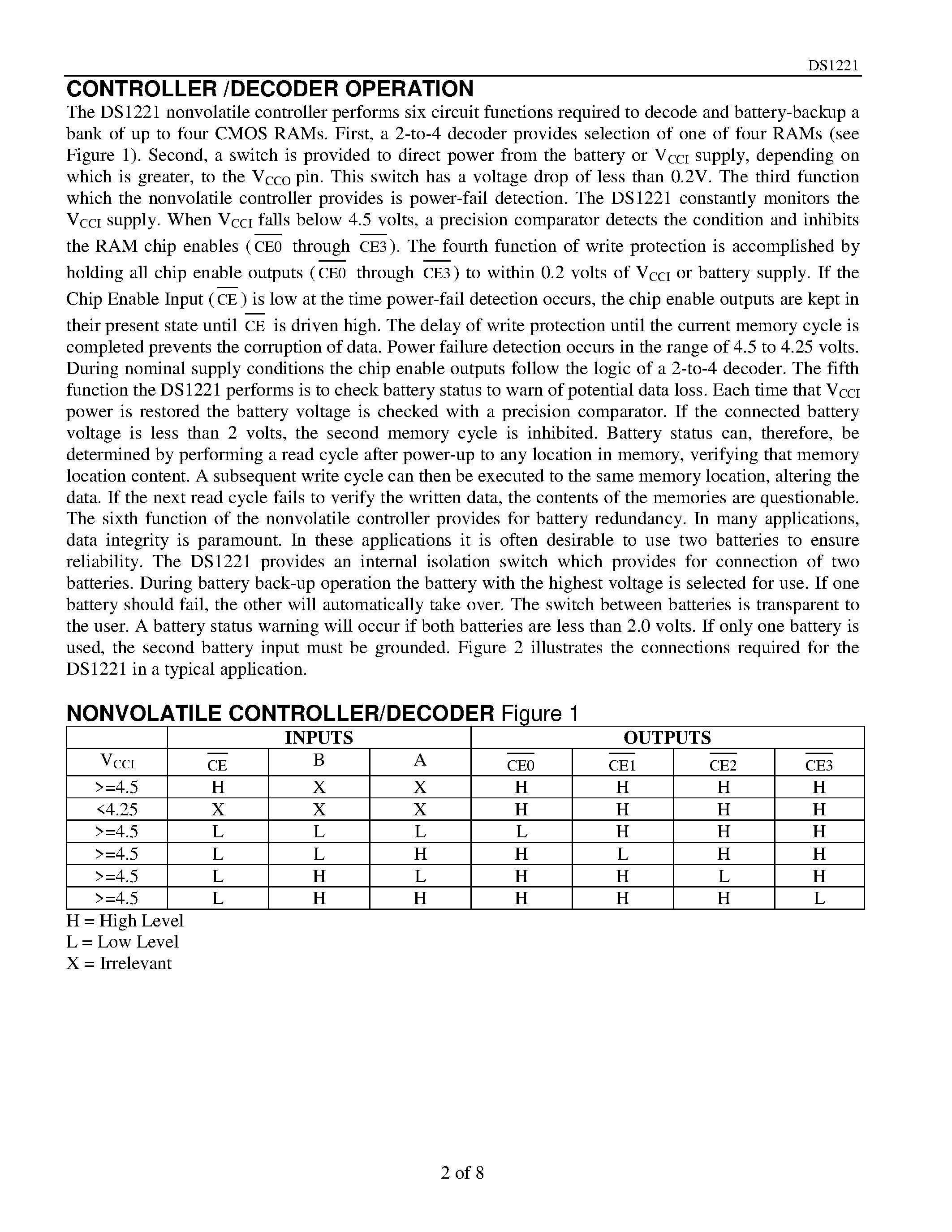 Datasheet DS1221 page 2 Datasheet DS1221 - Nonvolatile Controller x 4 Chip page 2