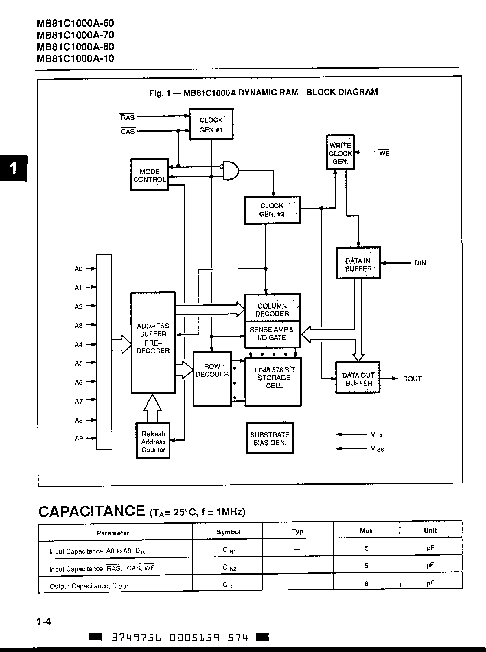 Datasheet MB81C1000A page 2 Datasheet MB81C1000A - CMOS 1M x 1 Bit Fast page Mode Dynamic RAM page 2