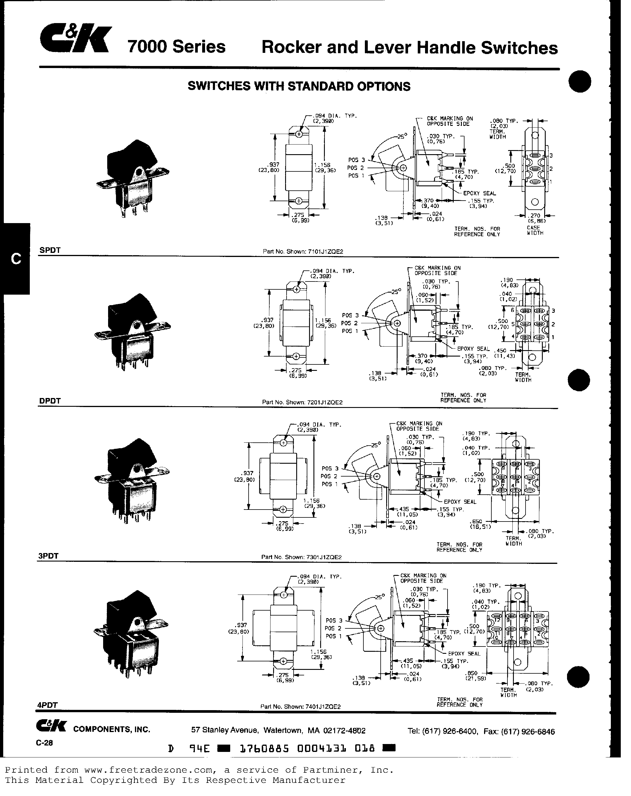 Datasheet 7201 page 2 Datasheet 7201 - Rocker and Lever Handle Switches page 2