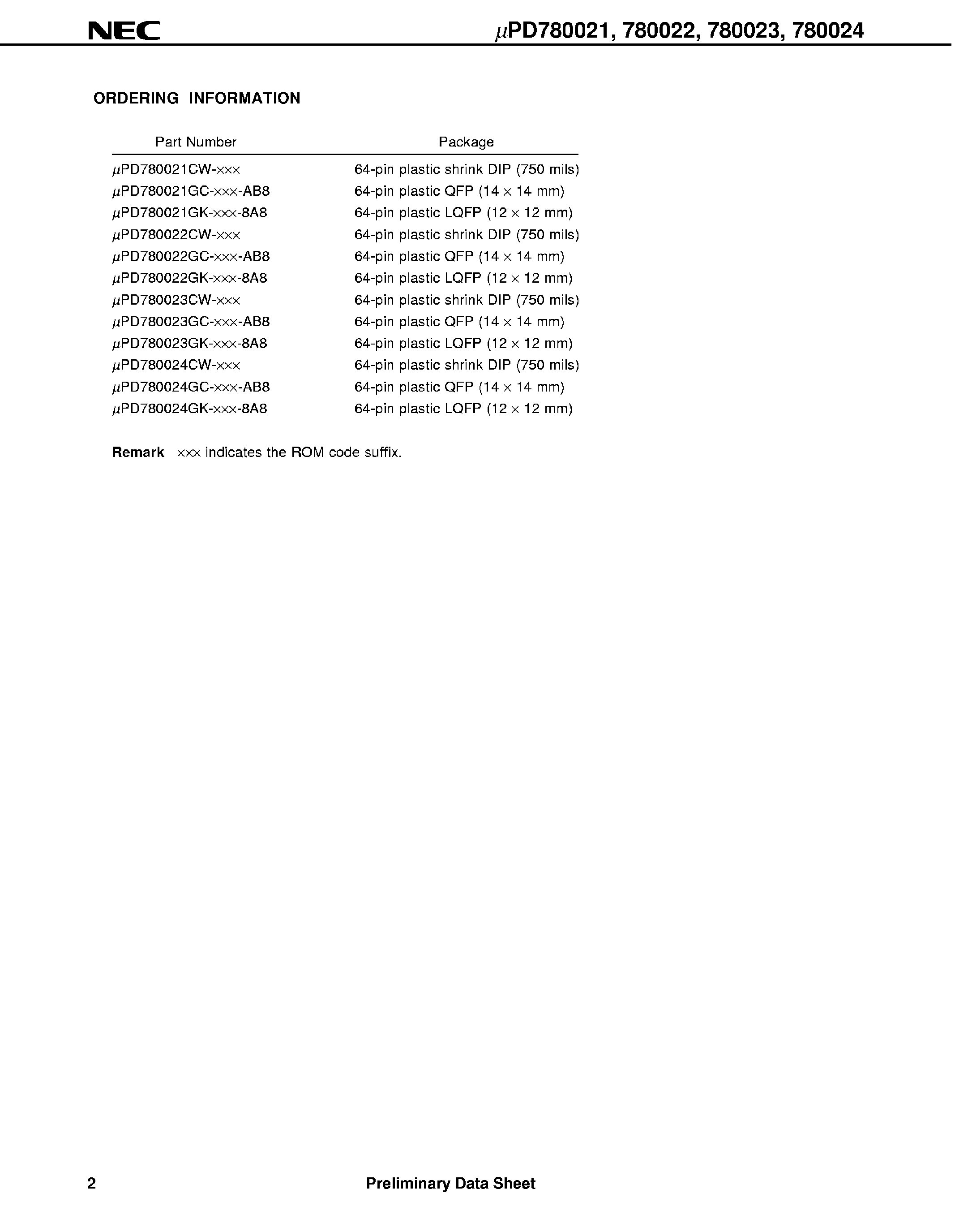 Даташит UPD780023 - (UPD78002x) 8 Bit Single-Chip Microcontrollers страница 2