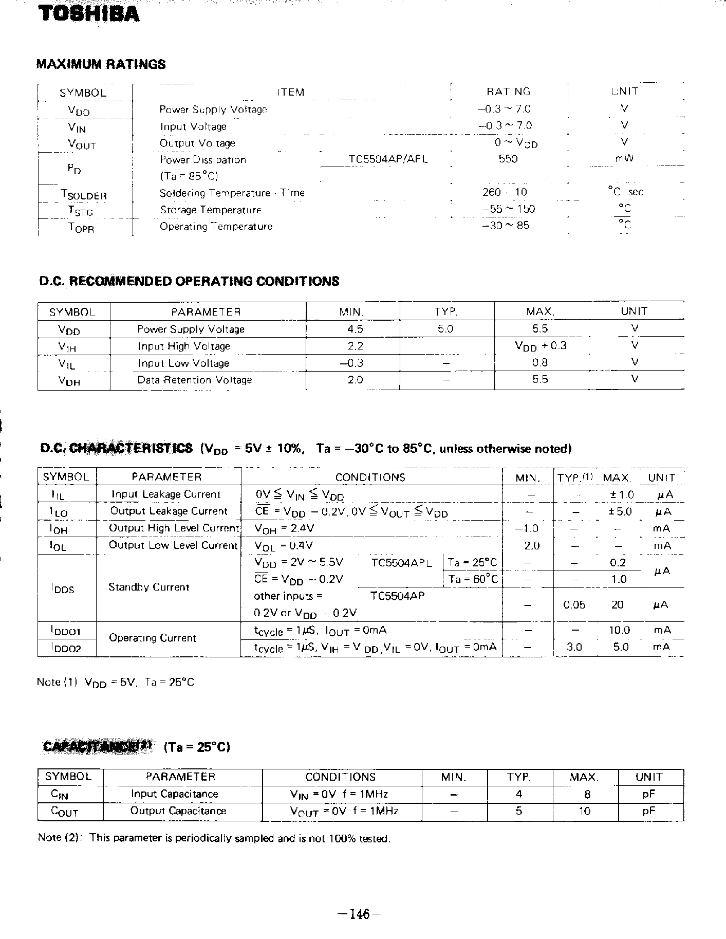 Даташит TC5504A - 4096 word x 1 Bit CMOS Static RAM страница 2