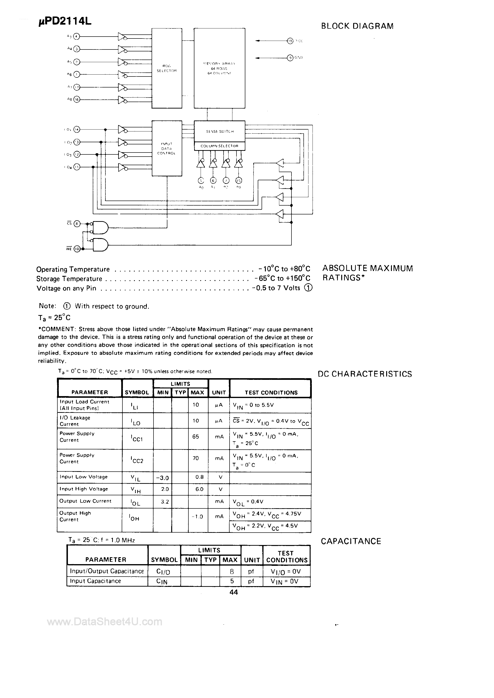 Datasheet UPD2114L page 2 Datasheet UPD2114L - 4096 Bit Static RAM page 2