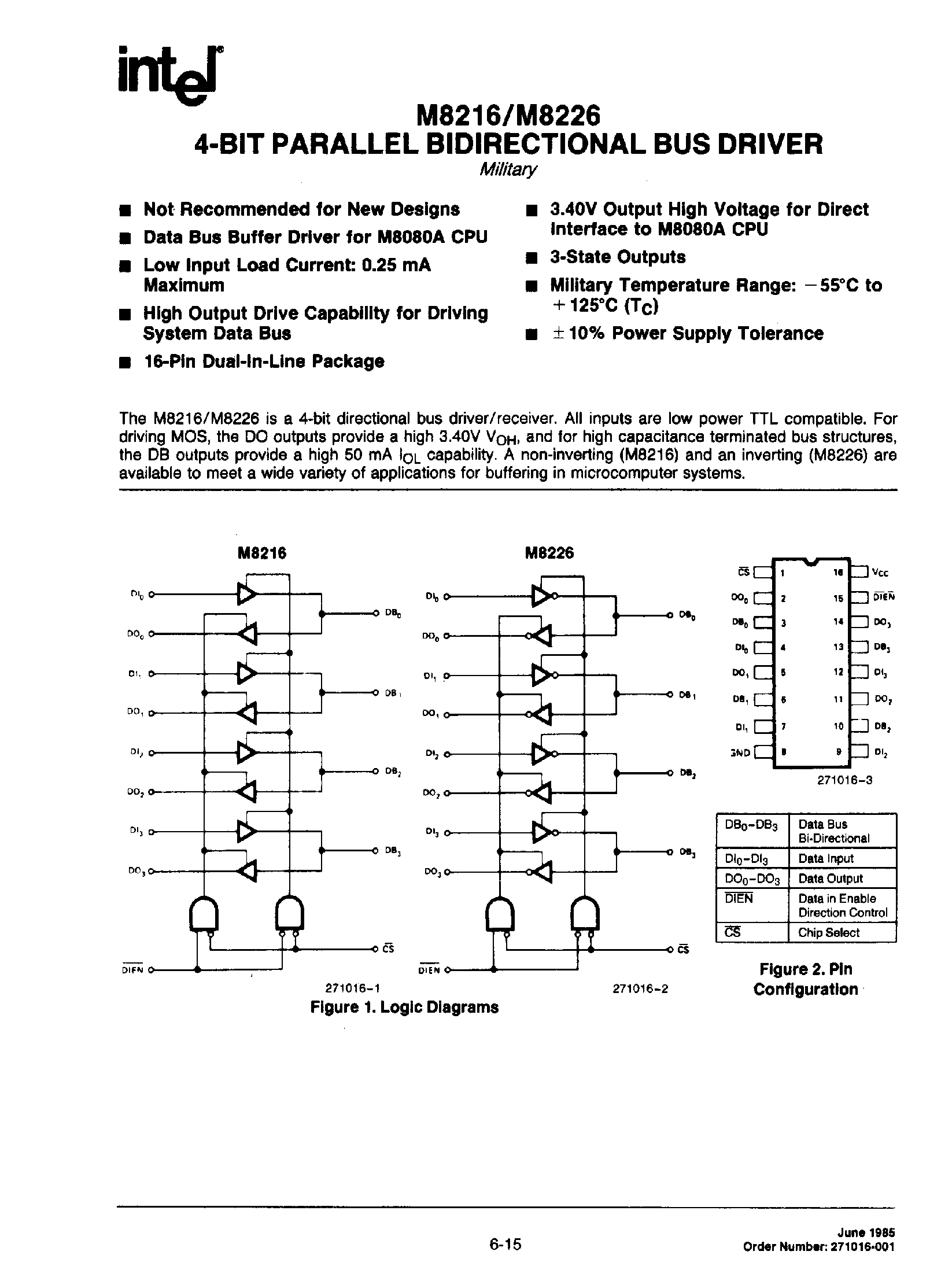 Datasheet P8216 - 4 Bit Parallel Bidirectional Bus Driver page 1