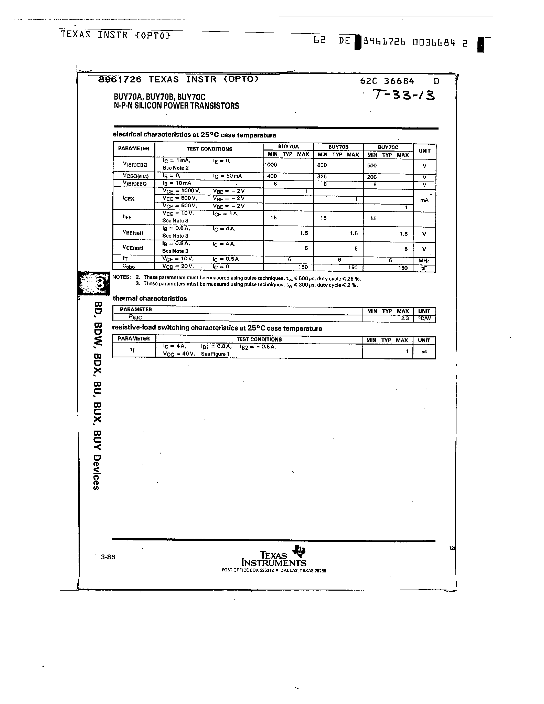 Datasheet BUY70A page 2 Datasheet BUY70A - N P N SILICON POWER TRANSISTORS page 2