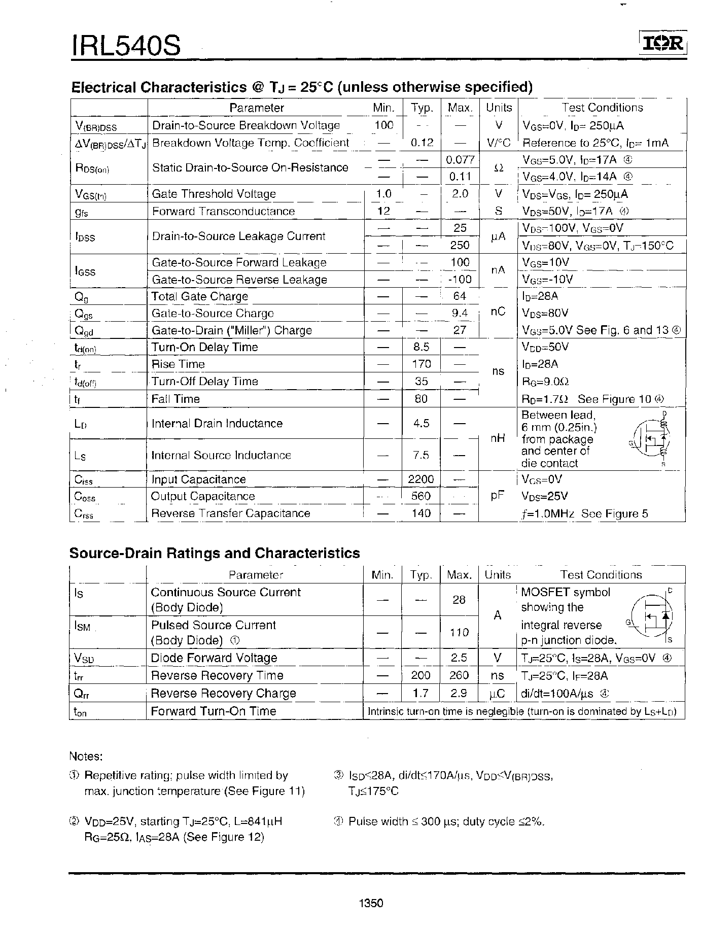 Datasheet IRL540S - HEXFET POWER MOSFET page 2