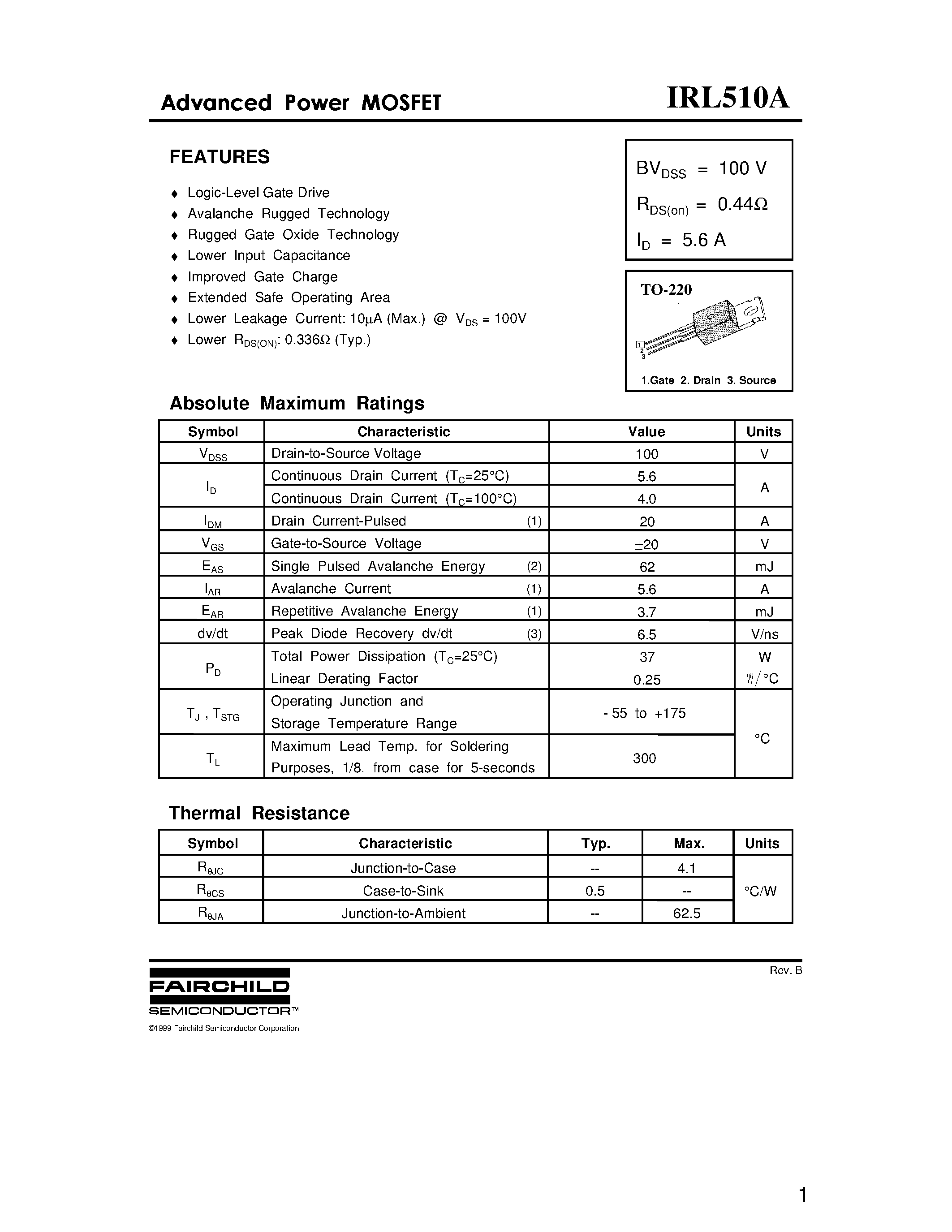 Datasheet IRL510A page 1 Datasheet IRL510A - Advanced Power MOSFET page 1