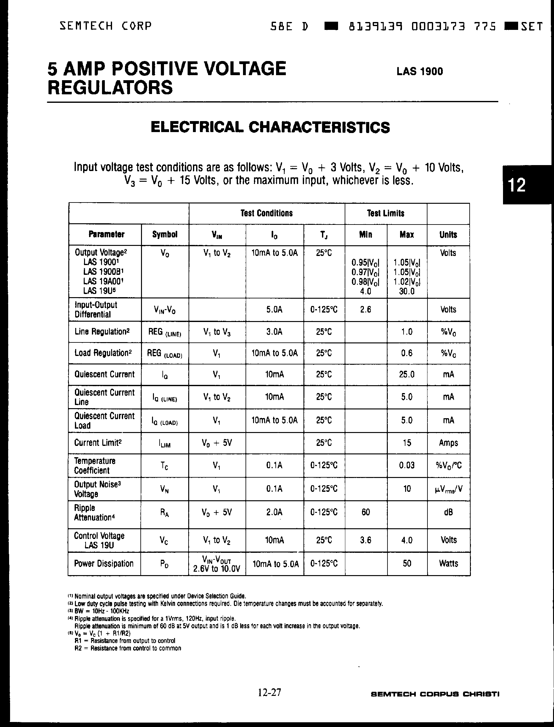 Datasheet LAS1900 page 2 Datasheet LAS1900 - 5 Amp Positive Voltage Regulators page 2