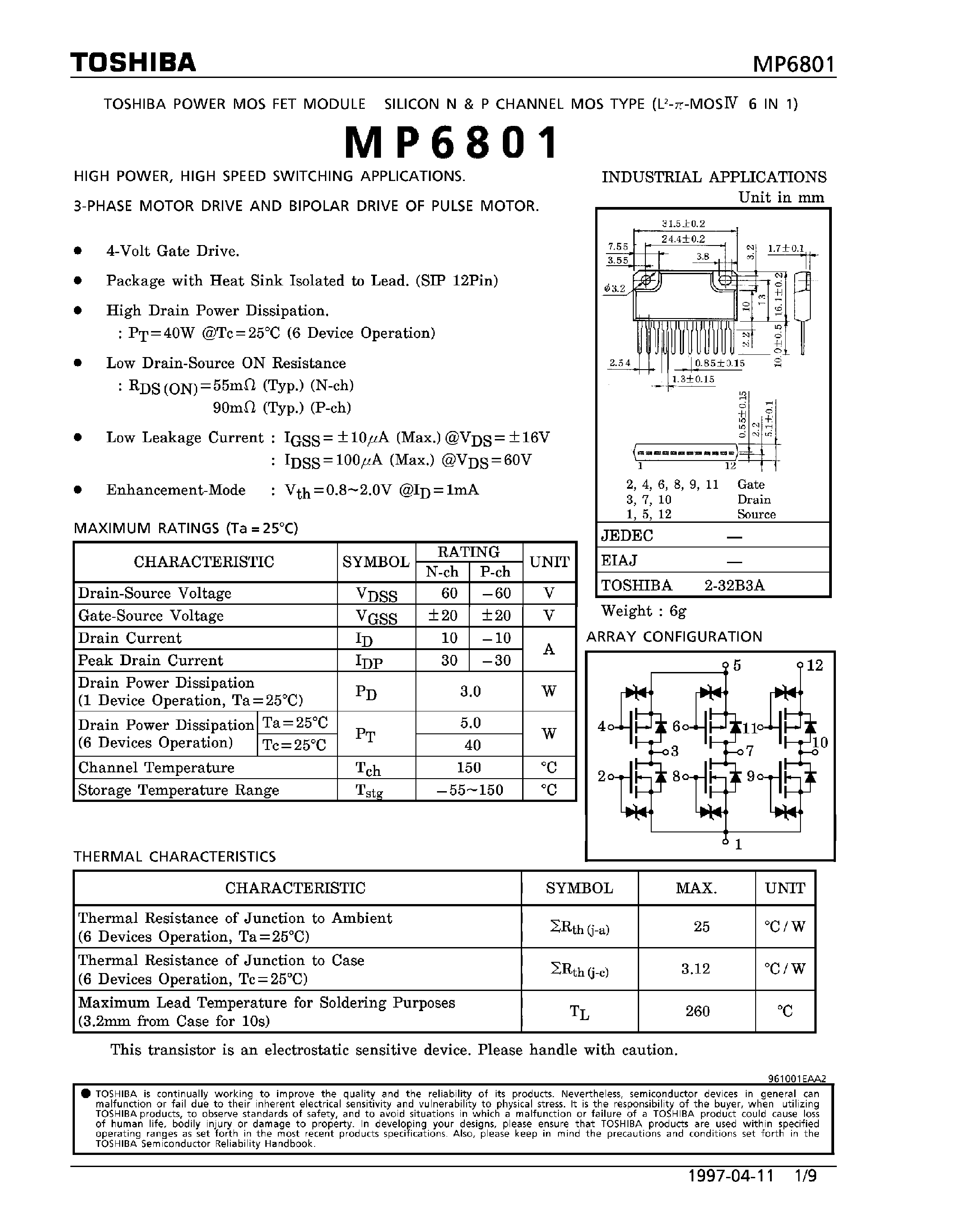 Datasheet MP6801 - Power MOS FET Module Silicon N / P Channel MOS Type page 1