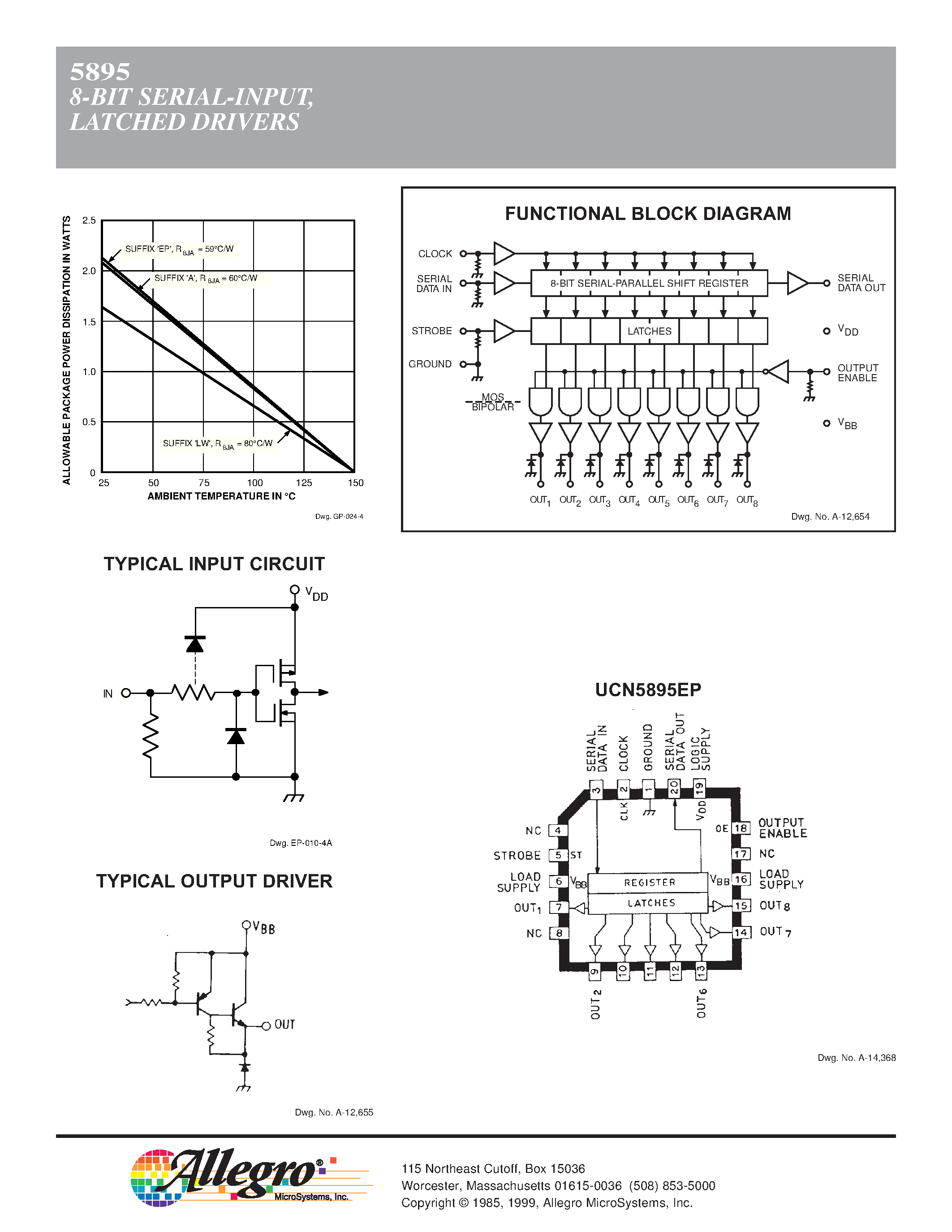 Даташит UCN5895 - BiMOS II 8-BIT SERIAL INPUT / LATCHED SOURCE DRIVERS страница 2