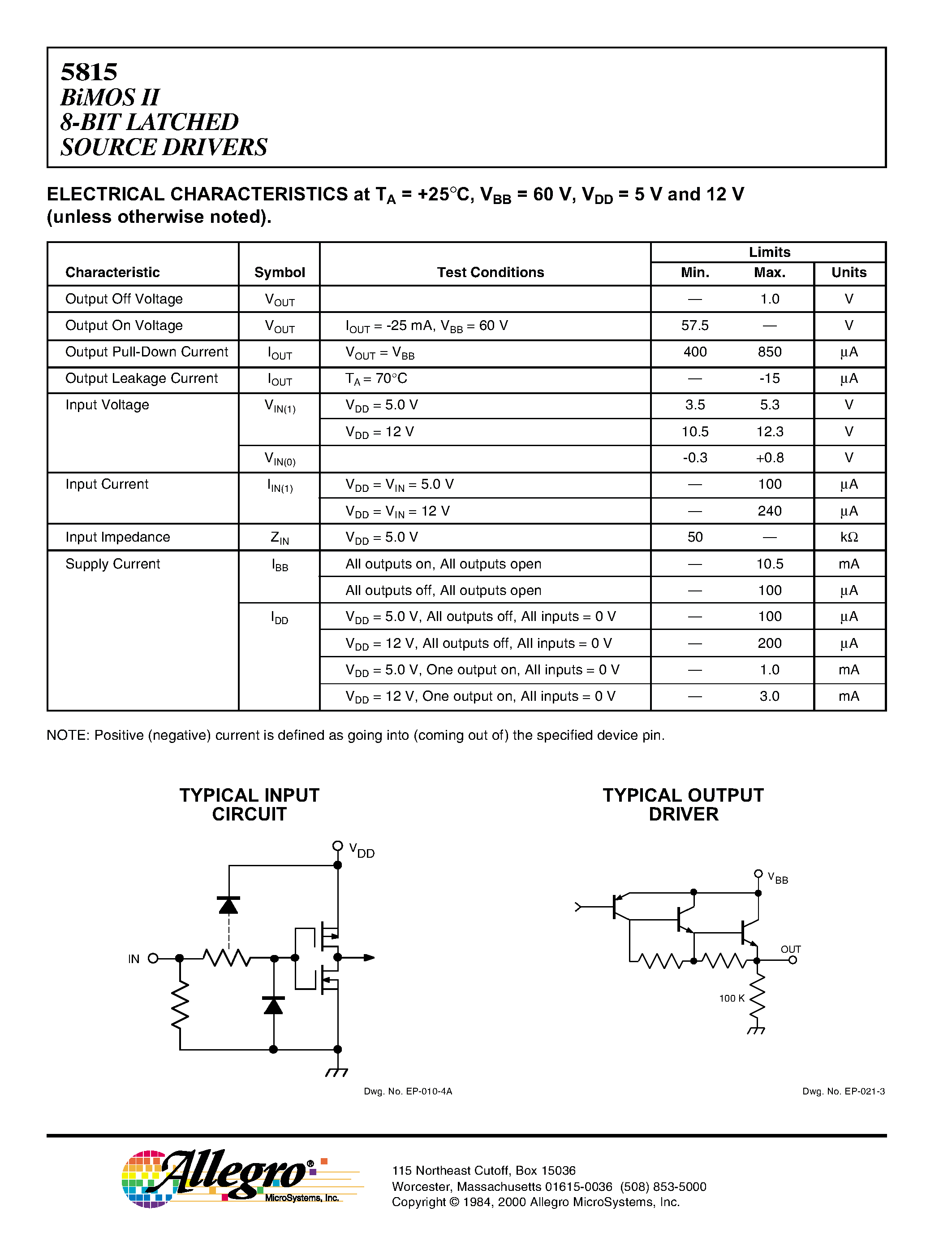 Даташит UCN5815 - BiMOS II 8-BIT LATCHED SOURCE DRIVERS страница 2