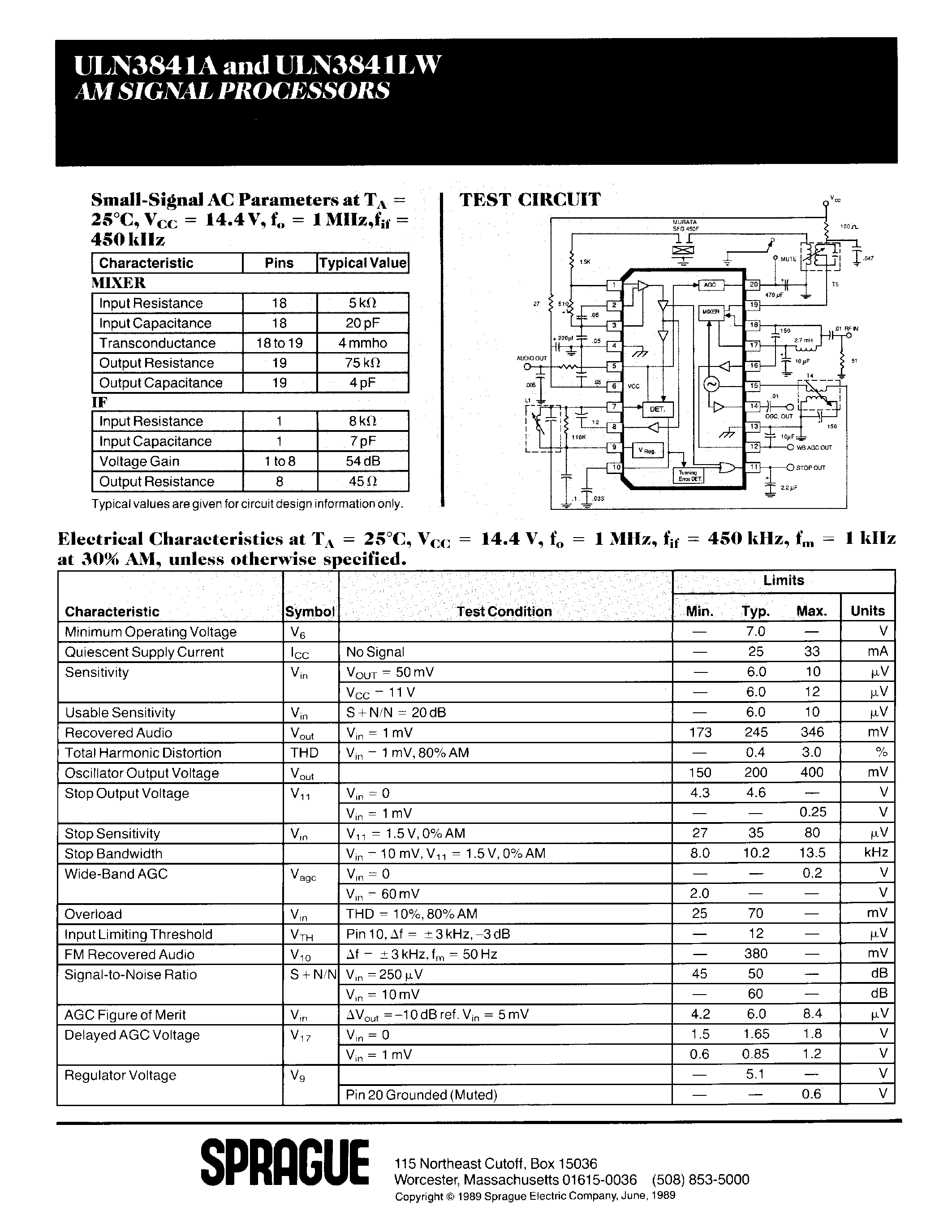Даташит ULN3841 - AM Signal Processors страница 2