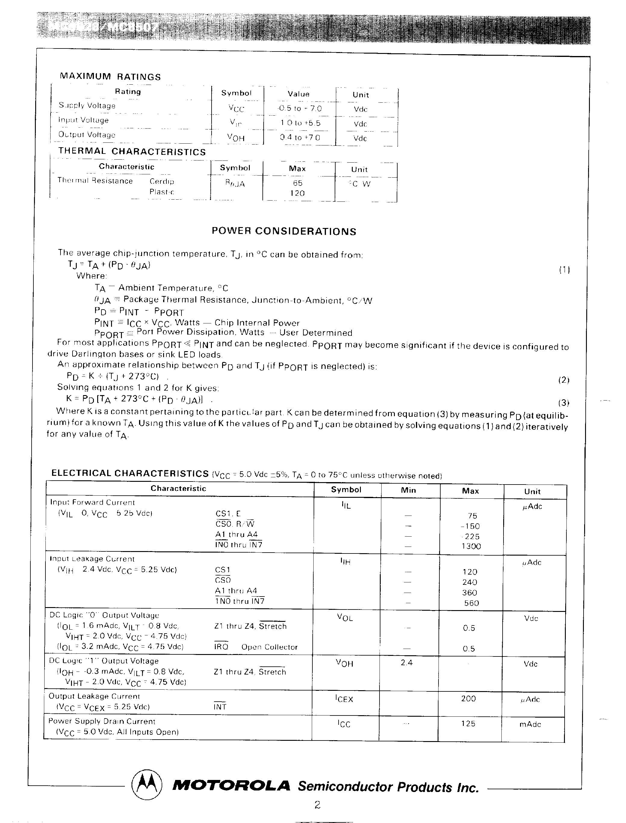 Datasheet MC6828 - PRIORITY INTERRUPT CONTROLLER page 2