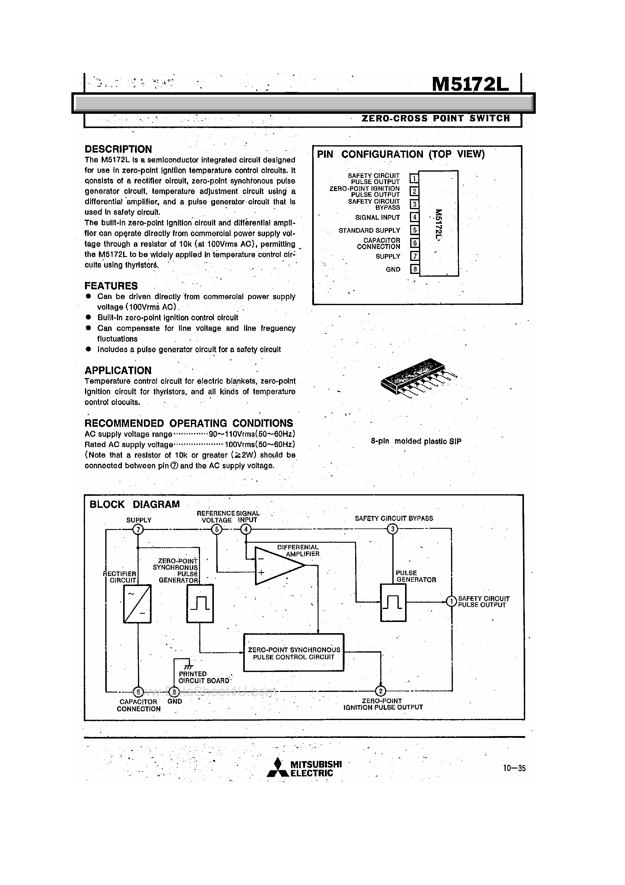 Datasheet M5172L page 1 Datasheet M5172L - Zero-Cross Point Switch page 1
