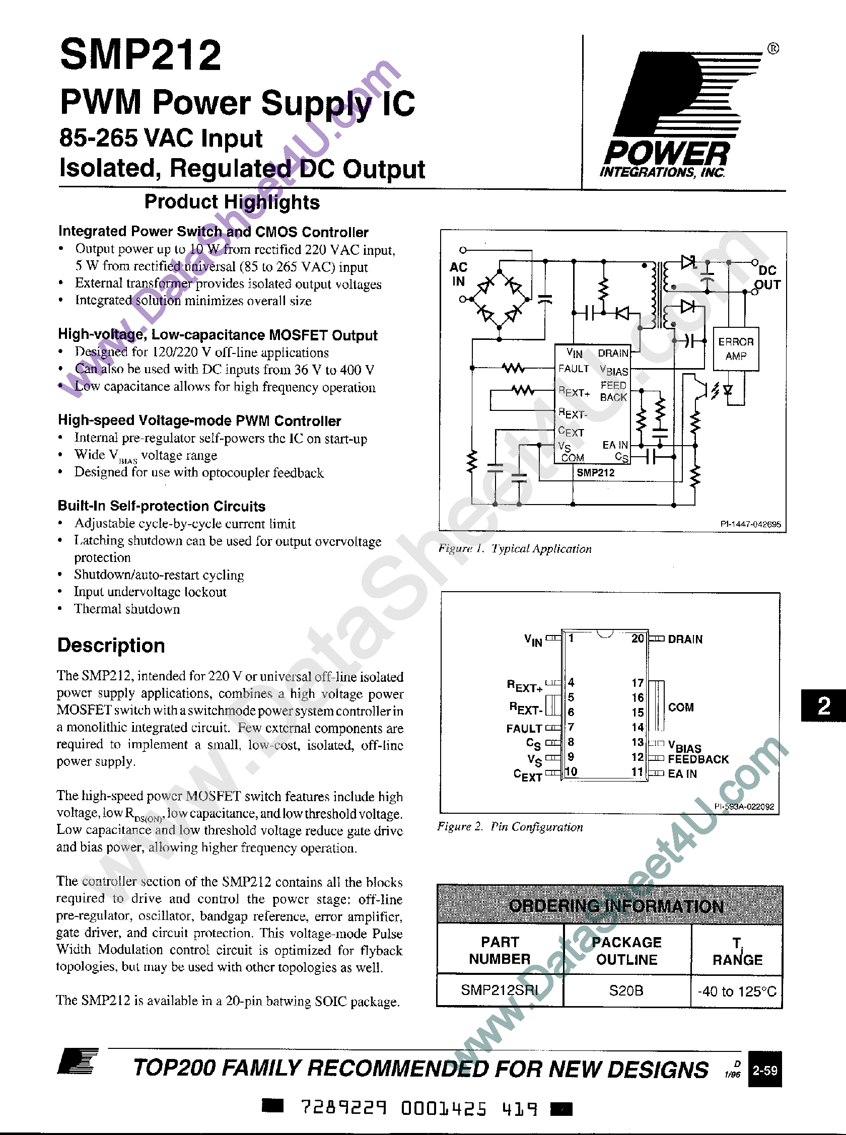 Datasheet SMP212SRI - VAC Input Isolated / Regulated DC Output page 1