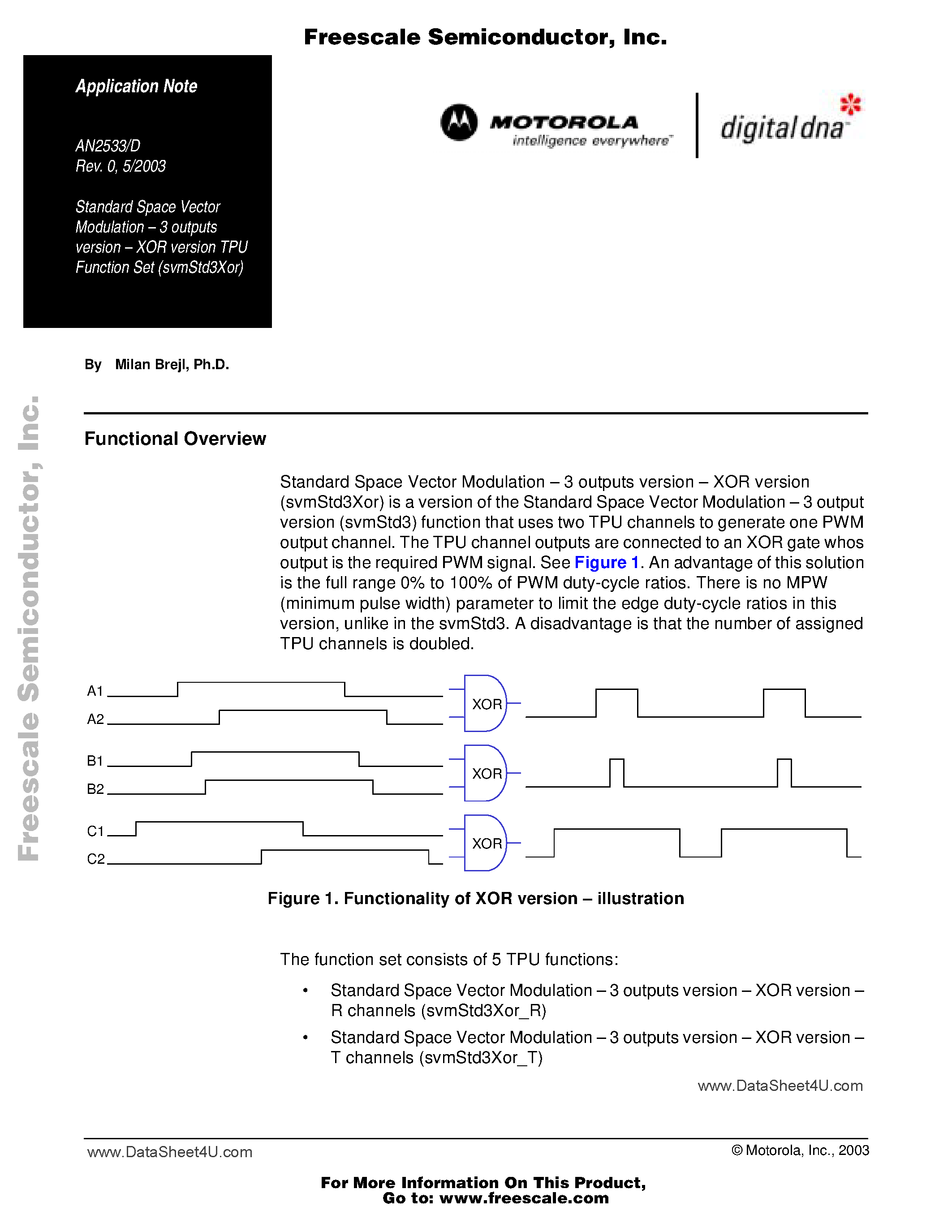 Даташит на микросхему AN2533 страница 1 Даташит AN2533 - Standard Space Vector Modulation страница 1