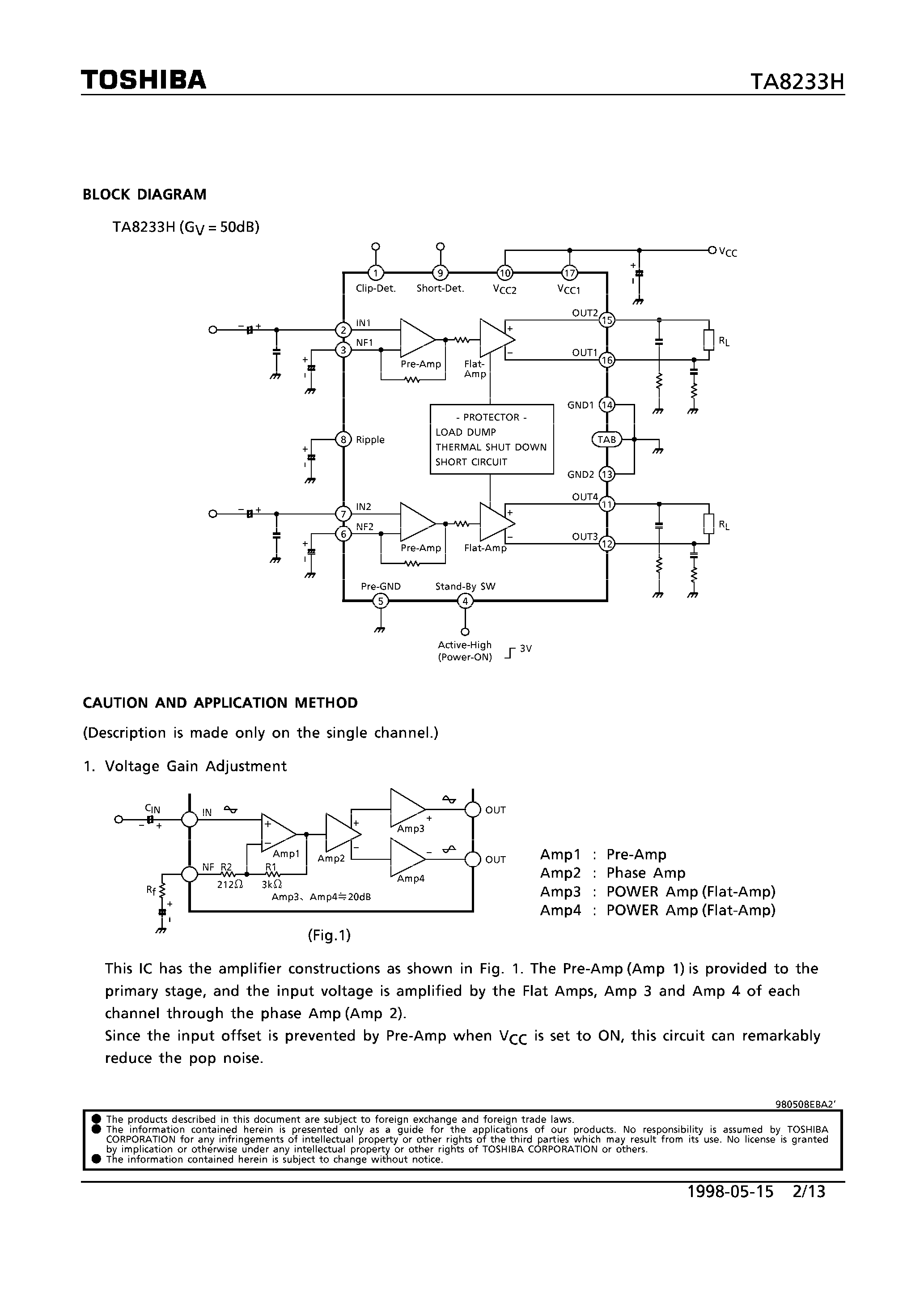 Даташит TA8233H - 30W BTL x 2CH AUDIO POWER AMPLIFIER страница 2