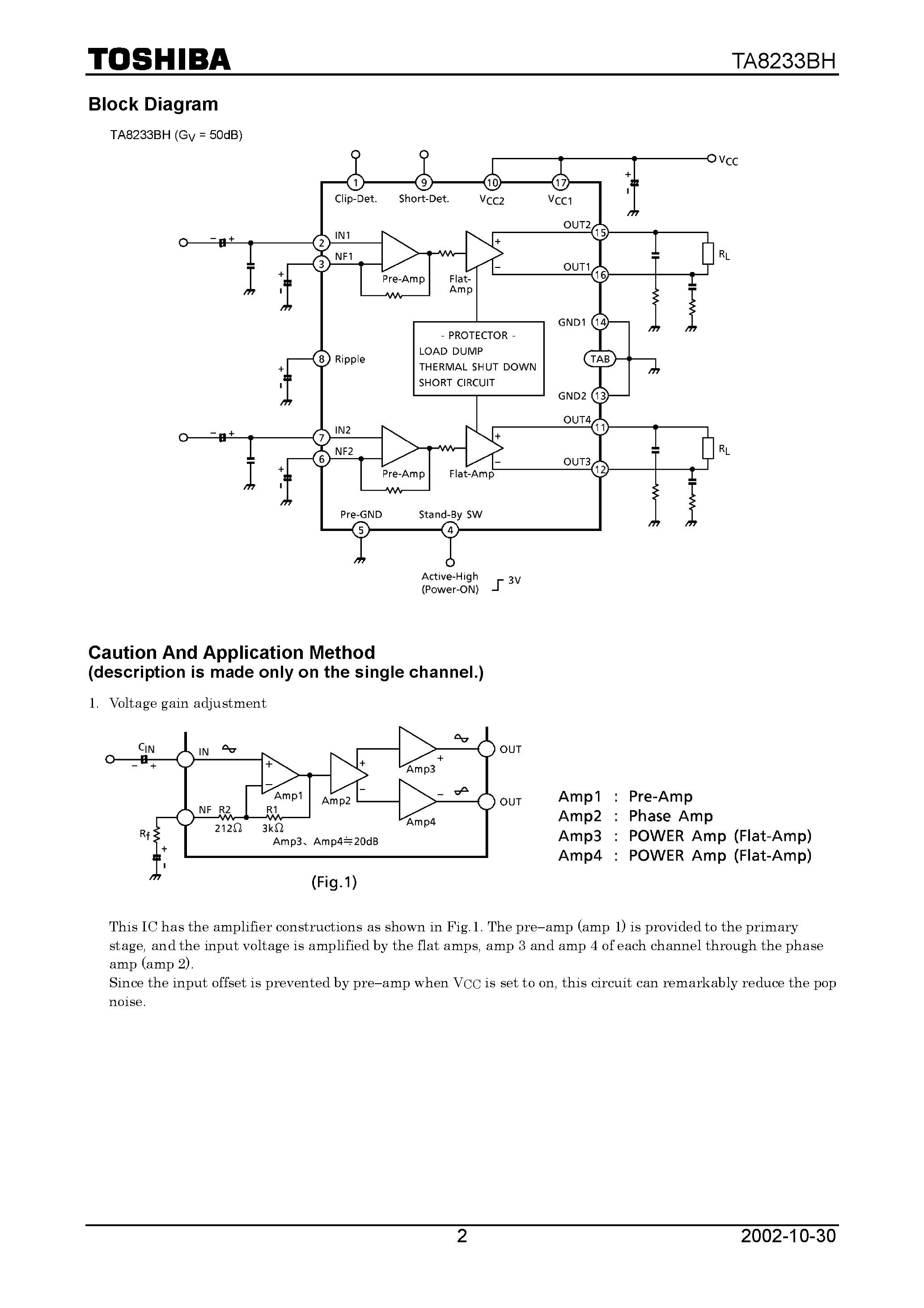 Даташит TA8233BH - 30W BTL X 2ch Audio Power Amplifier страница 2