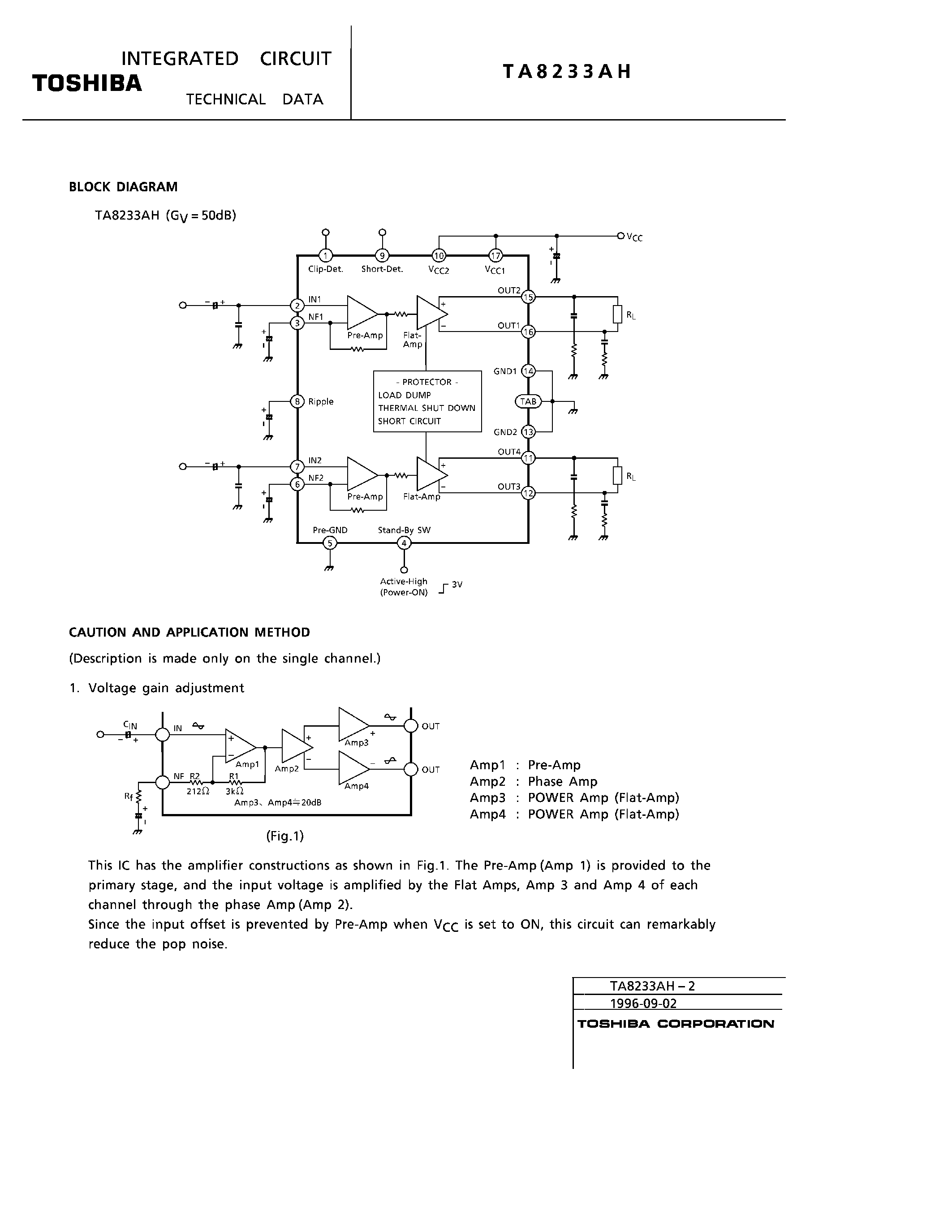 Даташит TA8233AH - 30W BTL x 2CH AUDIO POWER AMPLIFIER страница 2