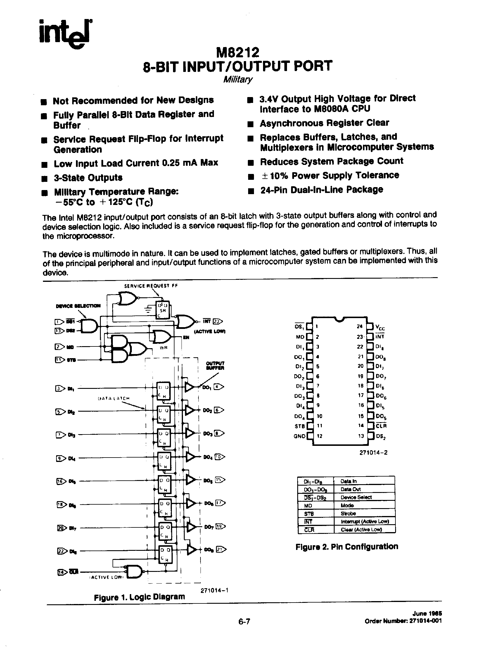 Datasheet P8212 page 1 Datasheet P8212 - 8-BIT INPUT/OUTPUT PORT page 1