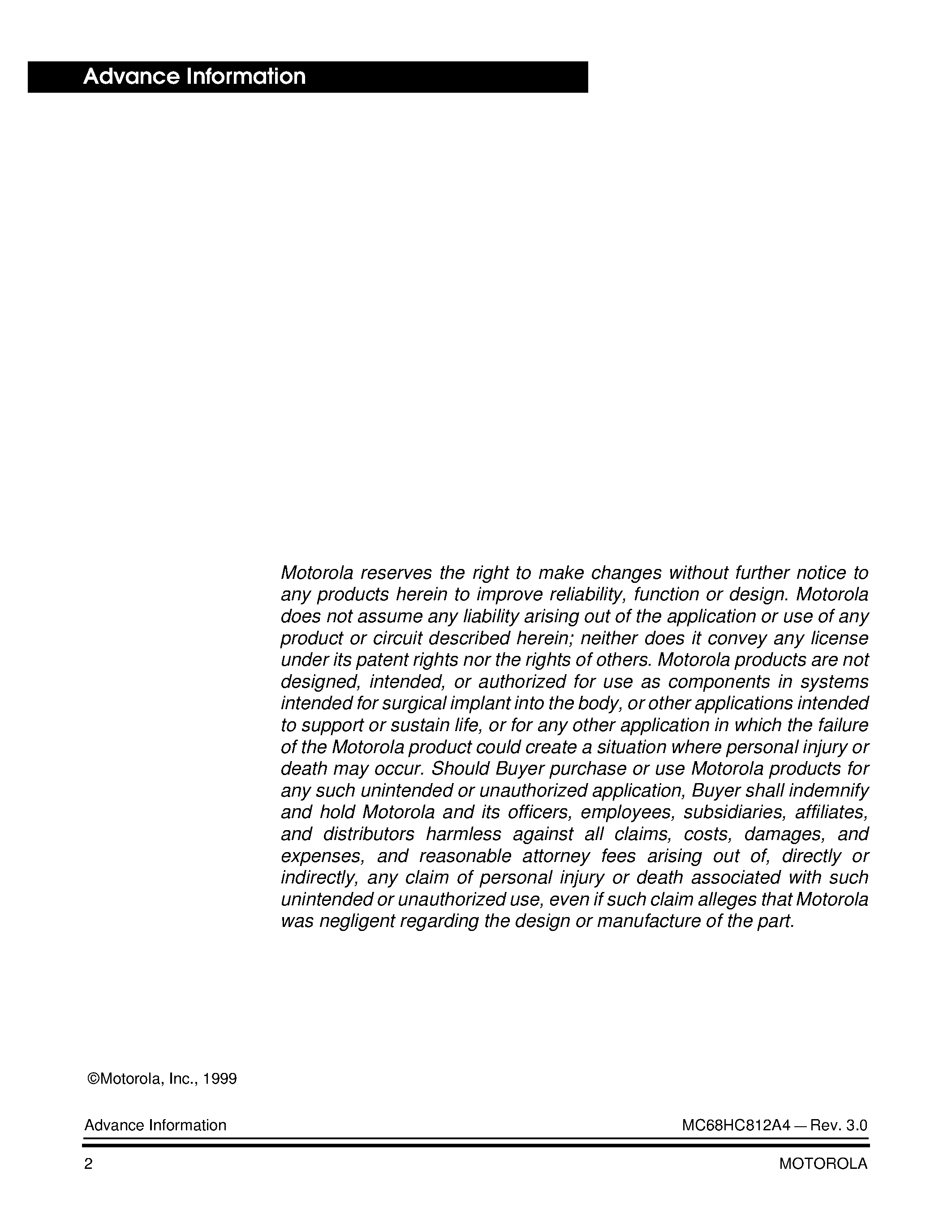 Datasheet MC68HC812A4 - 16-bit device composed of standard on-chip peripheral modules connected by an intermodule bus page 2