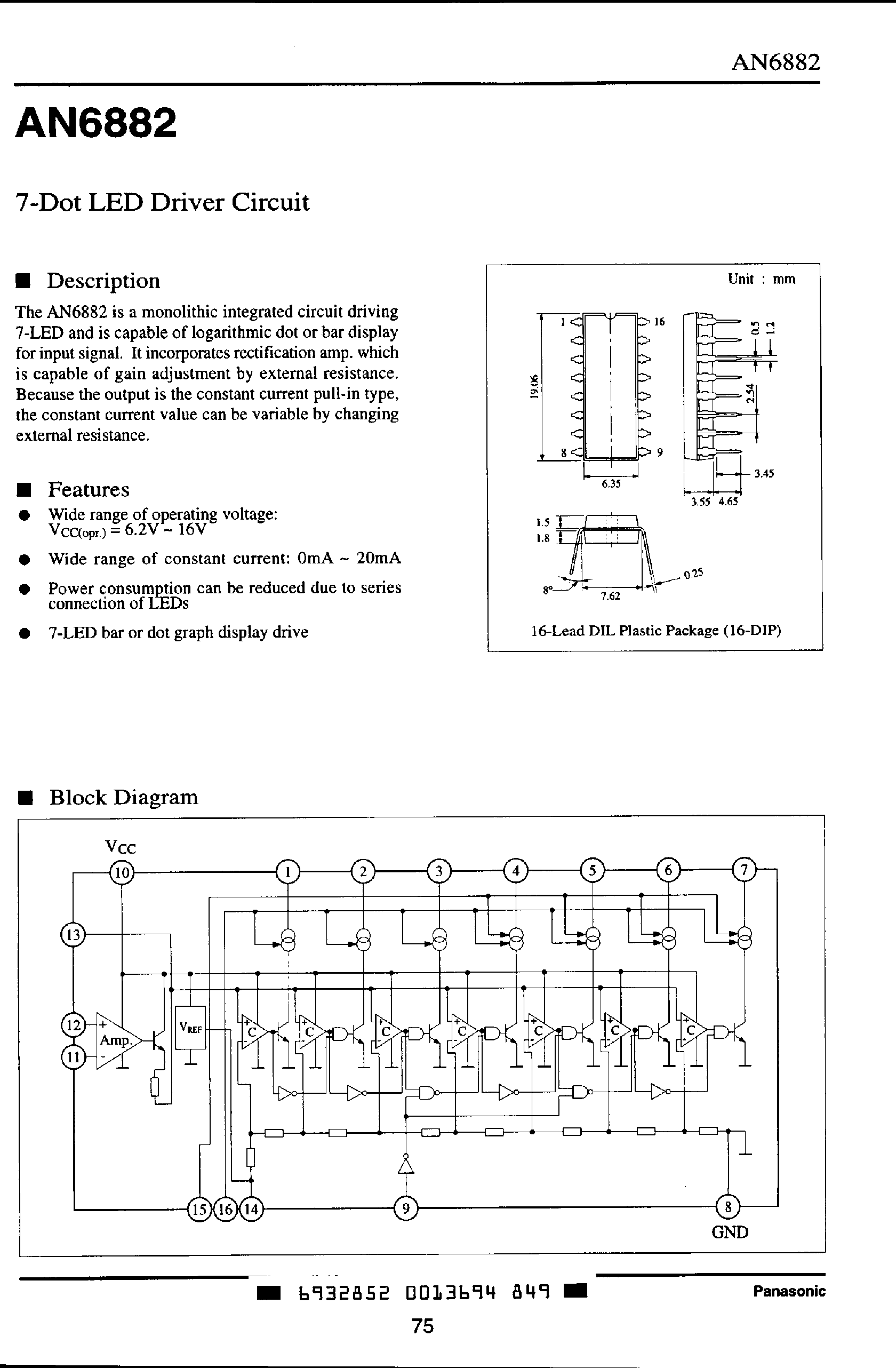 Datasheet AN6882 - 7 Dot LED Driver Circuit page 1