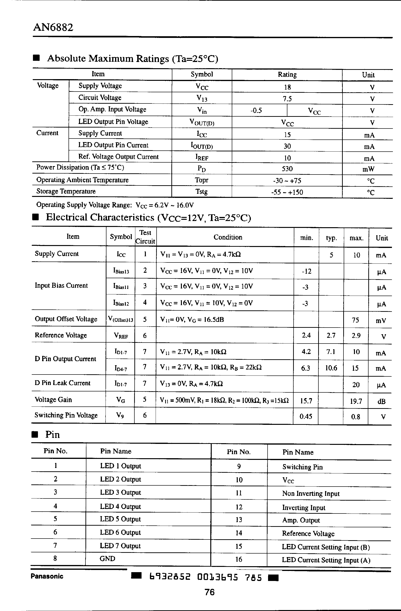 Datasheet AN6882 - 7 Dot LED Driver Circuit page 2
