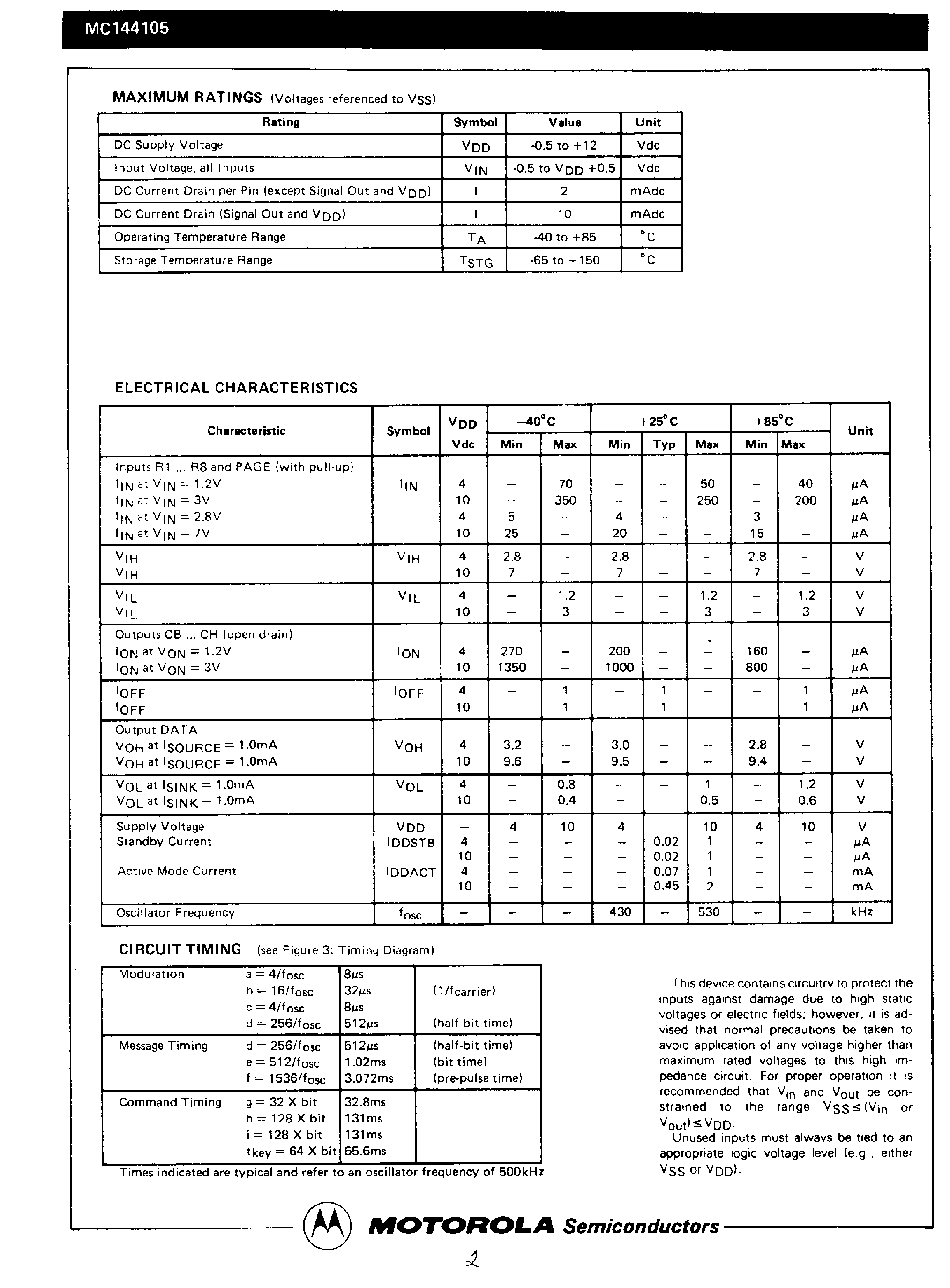 Даташит MC144105 - IR Remote Control Transmitter страница 2