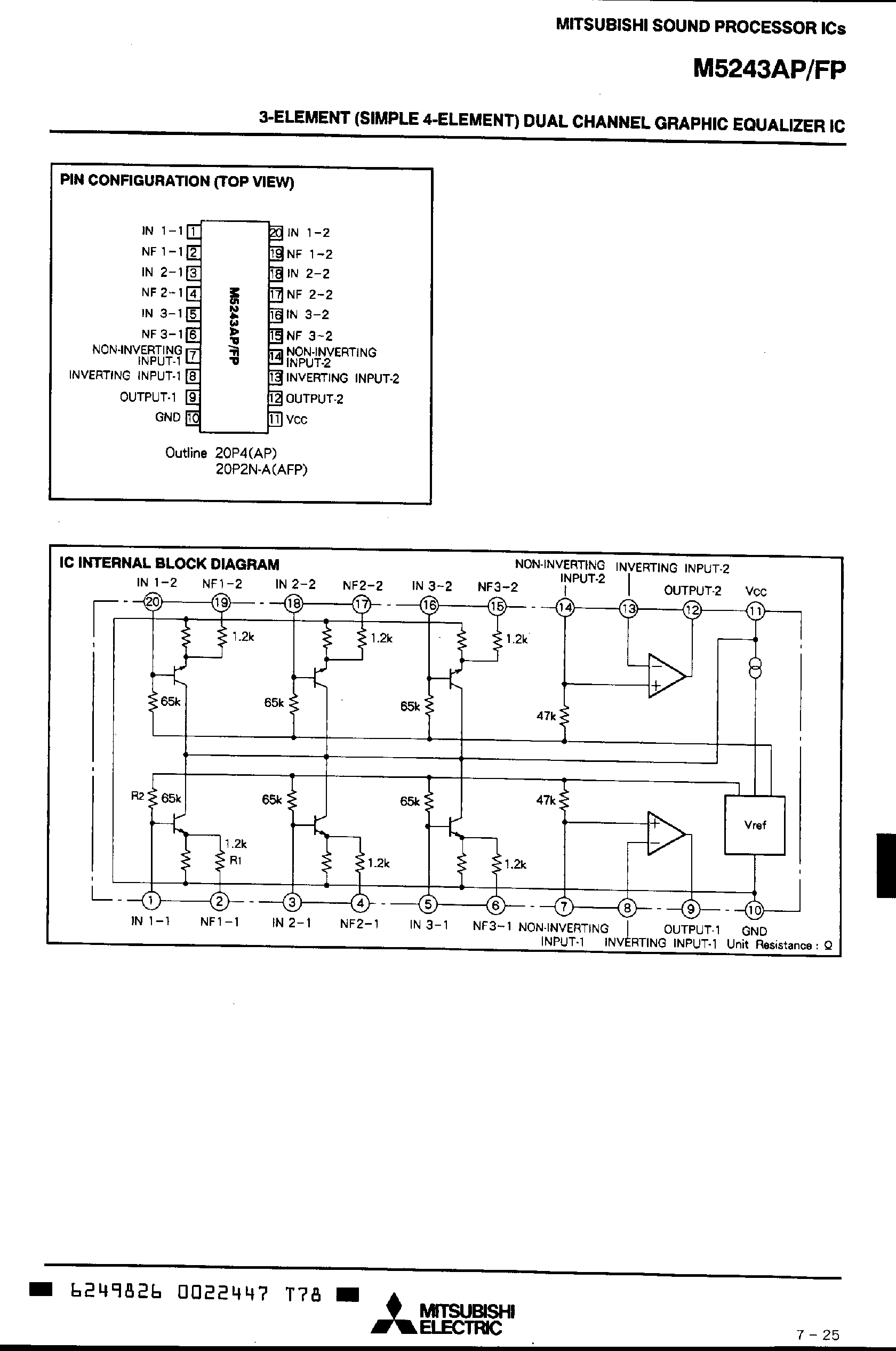 Datasheet M5243Pxx - 3 Element Dual Channel Graphic Equalizer IC page 2